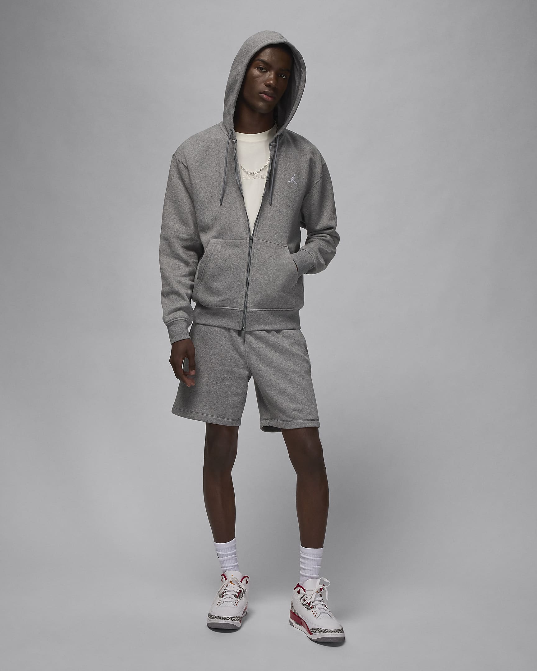 Sweat à capuche et zip Jordan Brooklyn Fleece pour homme - Carbon Heather/Blanc