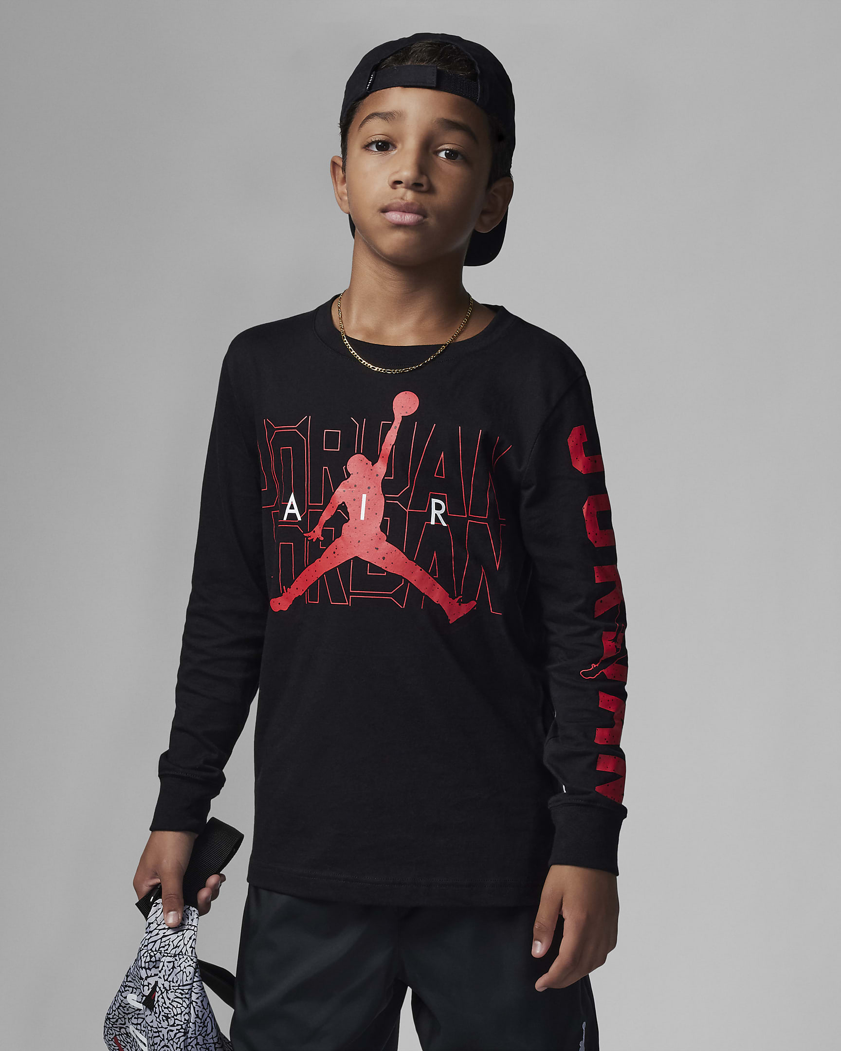 Jordan Big Kids' Back Screen Long Sleeve T-Shirt - Black