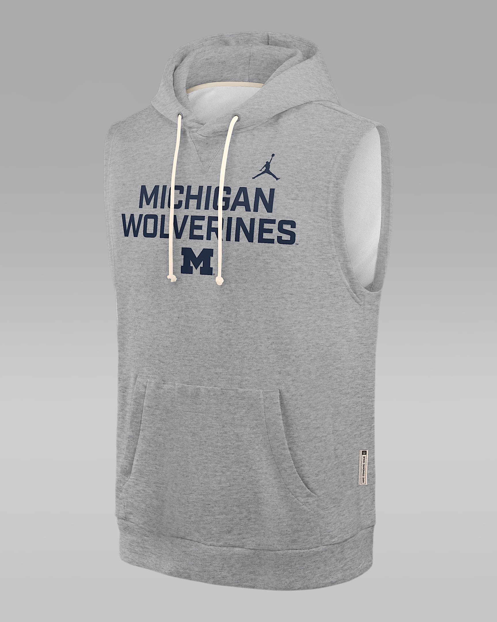 Sudadera con gorro sin cierre sin mangas universitaria marca Jordan Dri-FIT para hombre Michigan Sideline - Gris oscuro jaspeado