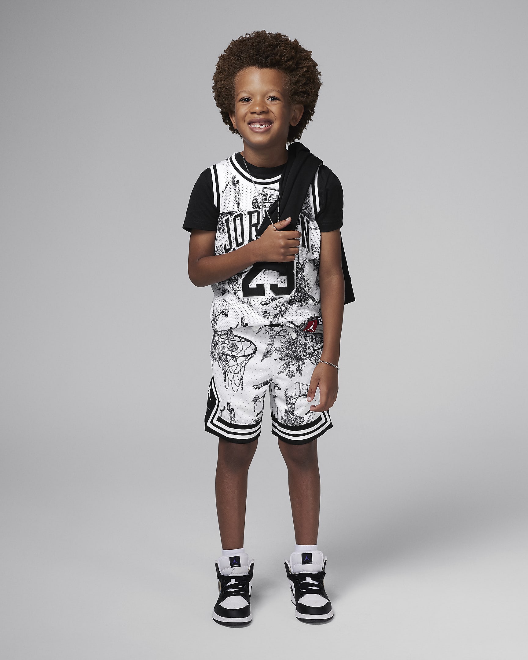 Jordan Dri-FIT Little Kids' MJ Printed Sport Diamond Shorts - White/Black