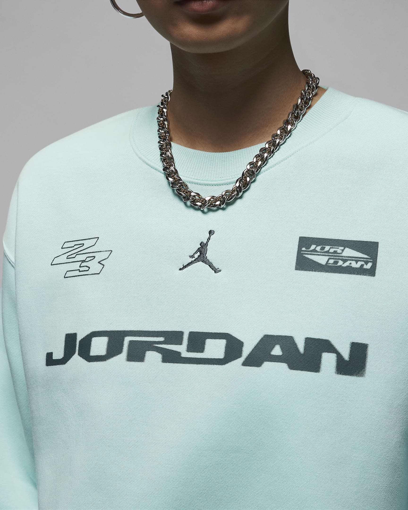 เสื้อวอร์มคอกลมผู้หญิง Jordan Brooklyn Fleece - Light Dew/Oxidized Green