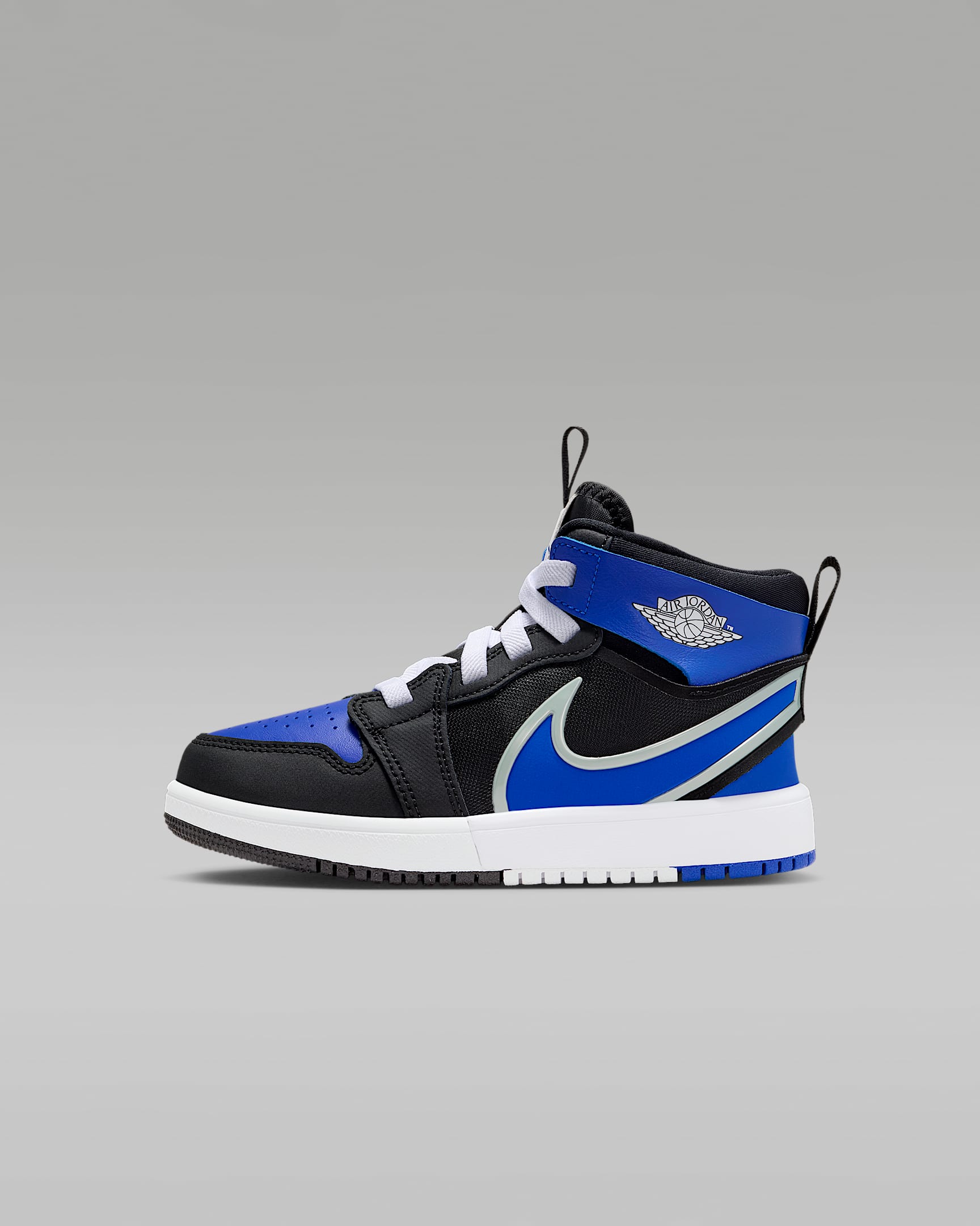 Jordan 1 Mid RM EasyOn Schuh (jüngere Kinder) - Schwarz/Weiß/Light Silver/Game Royal