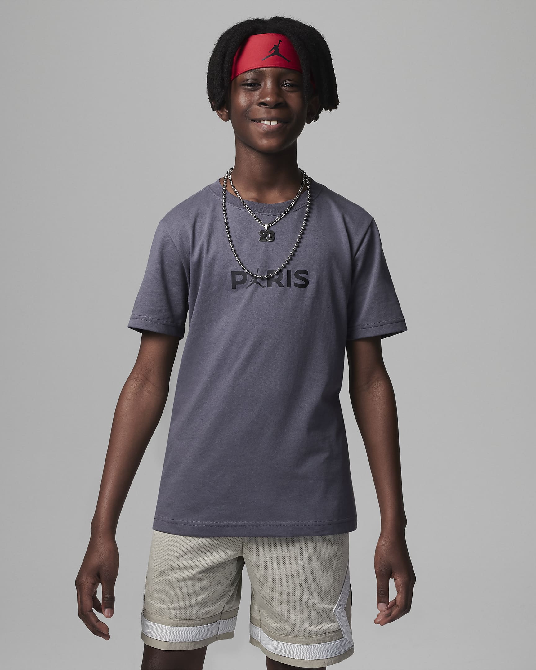 Jordan Paris Saint-Germain Wordmark Tee Big Kids T-Shirt - Iron Grey