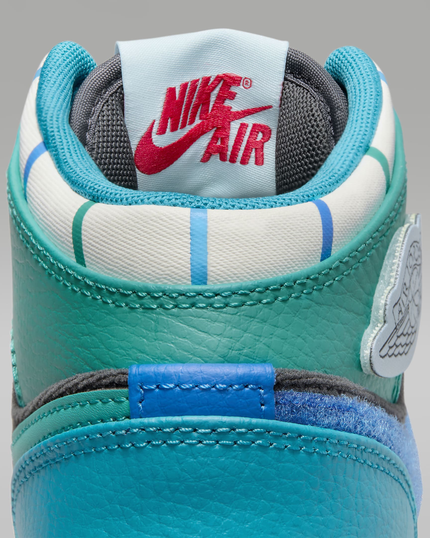 Air Jordan 1 Mid Sneaker School Older Kids' Shoes - Anthracite/Aquatone/New Emerald/Glacier Blue