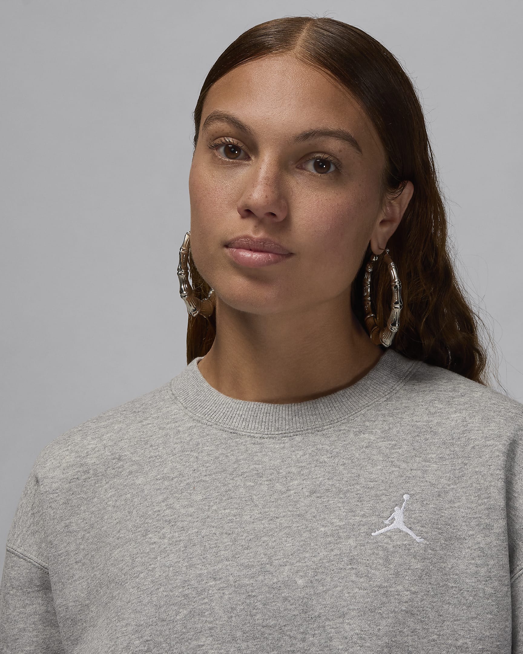 Sweatshirt de gola redonda Jordan Brooklyn Fleece para mulher - Cinzento Heather escuro/Branco