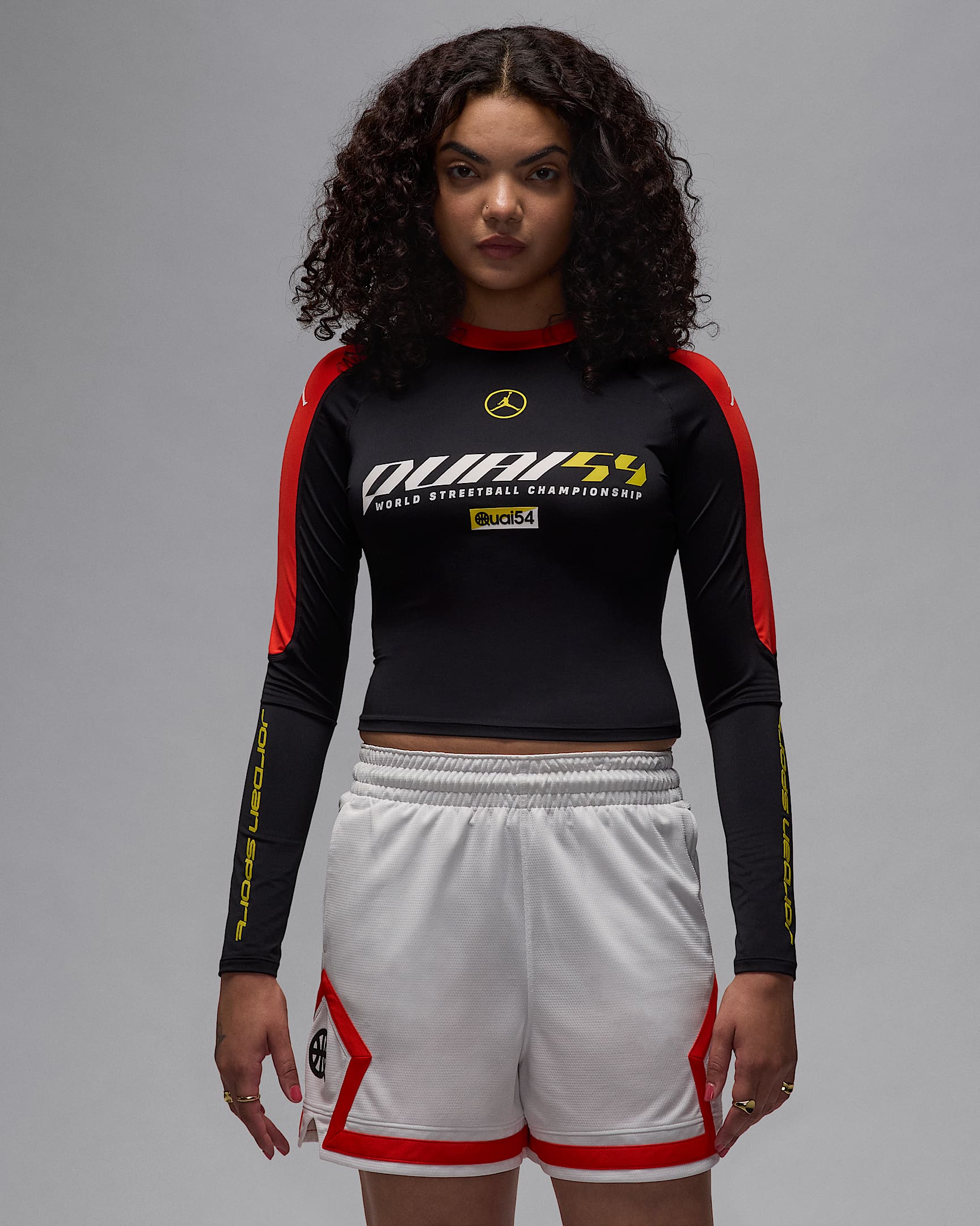 Haut à manches longues Jordan Sport Quai 54 pour femme - Noir/Chile Red