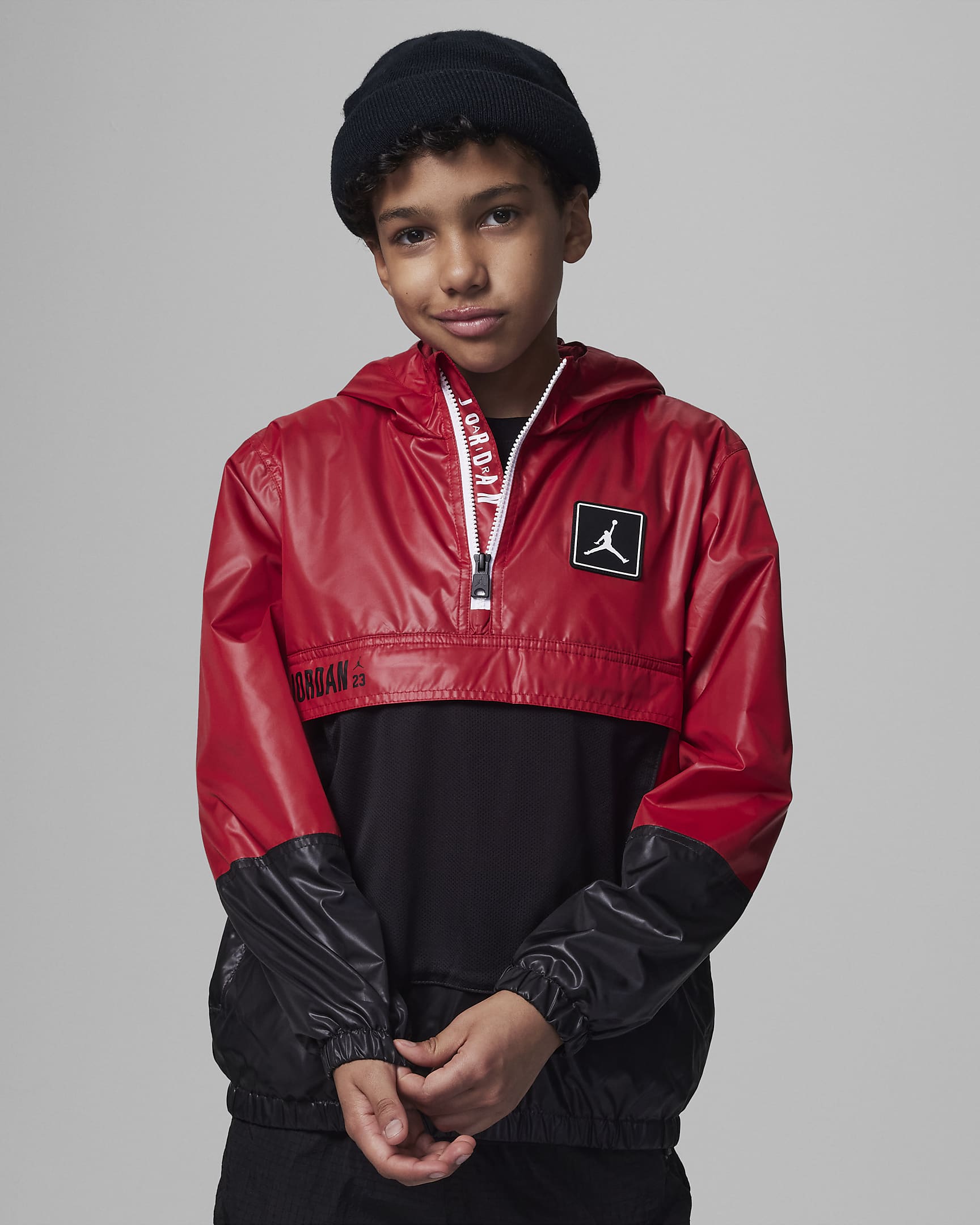 Jordan Half-Zip Windbreaker Older Kids' Jacket - Gym Red