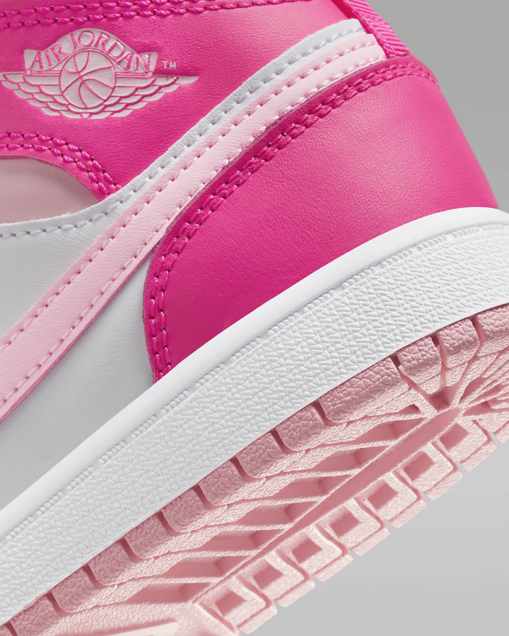 Jordan 1 Mid Younger Kids' Shoes - White/Fierce Pink/Medium Soft Pink