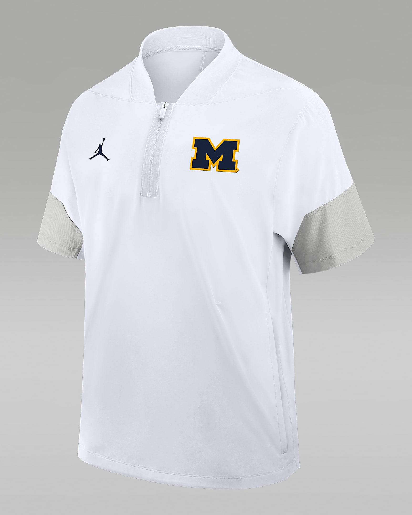 Michigan Sideline Coach Men's Nike Jordan Brand 1/2-Zip Short-Sleeve Hooded Jacket - White