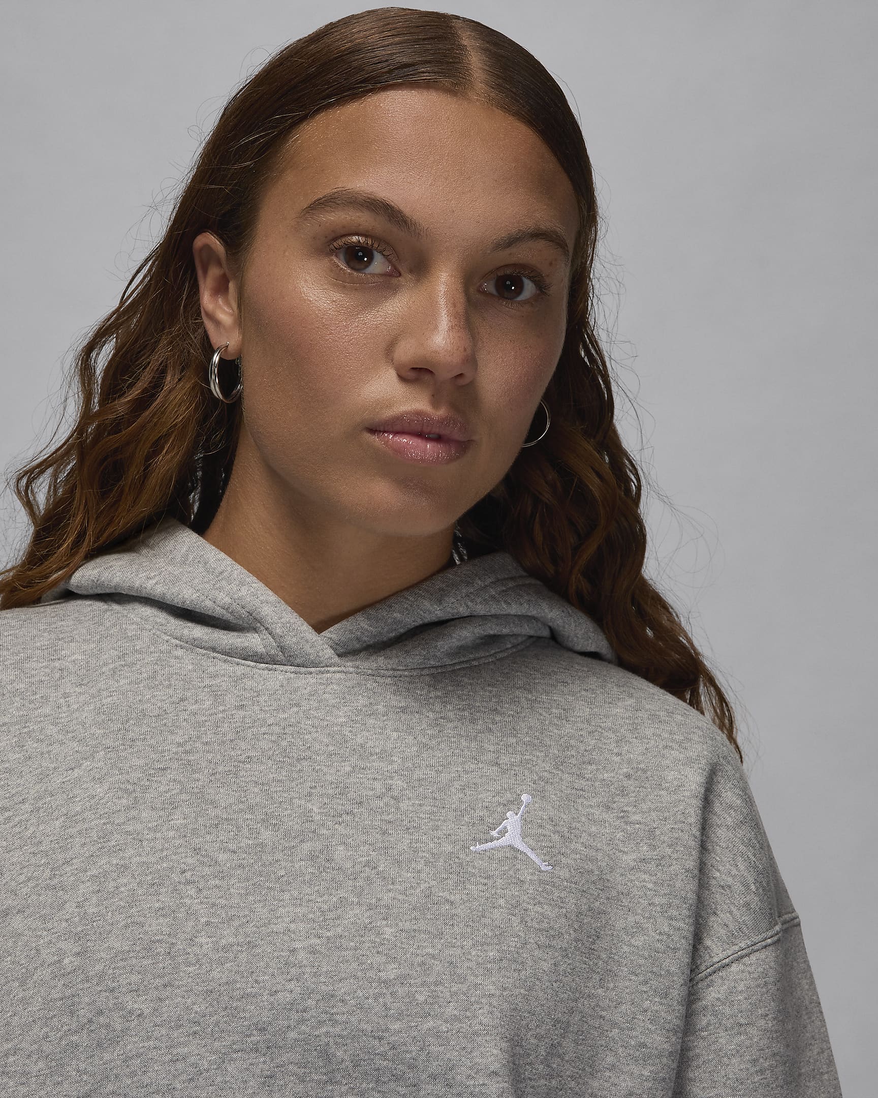 Jordan Brooklyn Fleece kapucnis, belebújós női pulóver - Dark Grey Heather/Fehér