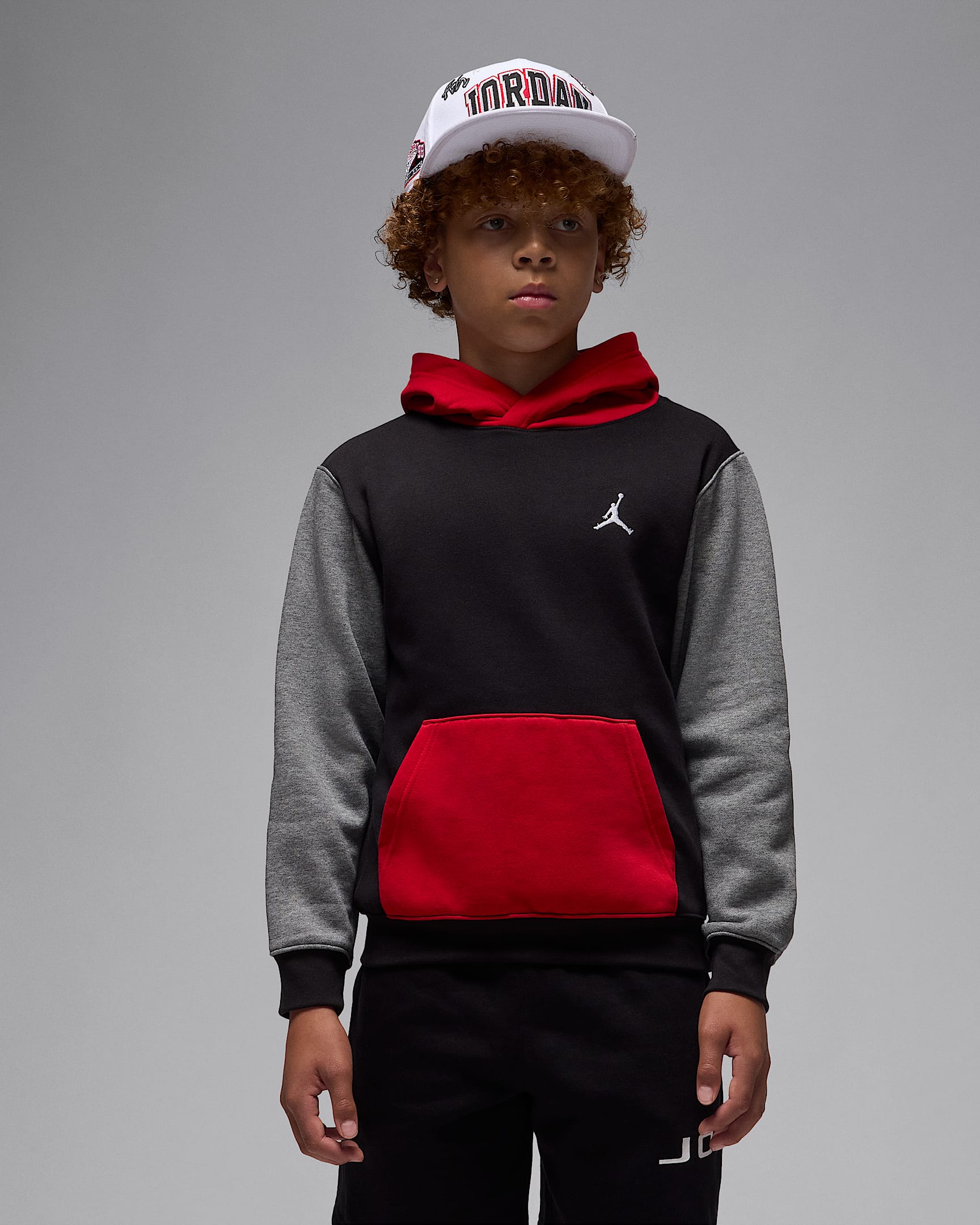 Jordan Brooklyn Fleece Older Kids' Pullover Hoodie - Black/Gym Red