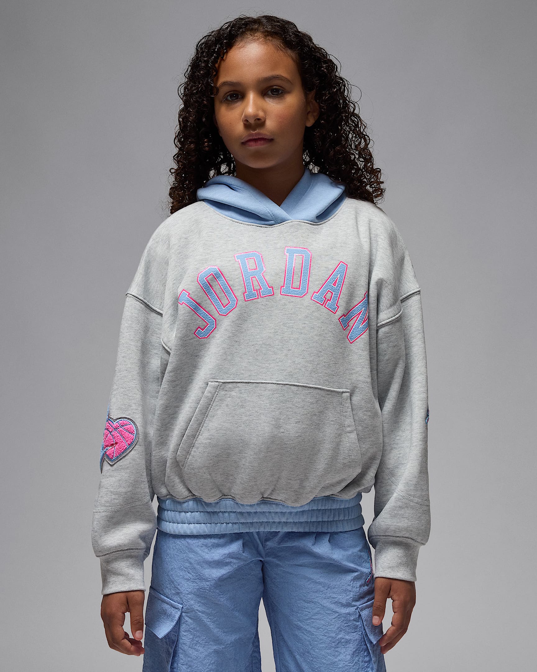 Jordan Blue Jeans and Bling Big Kids' Pullover Hoodie - Light Grey Heather