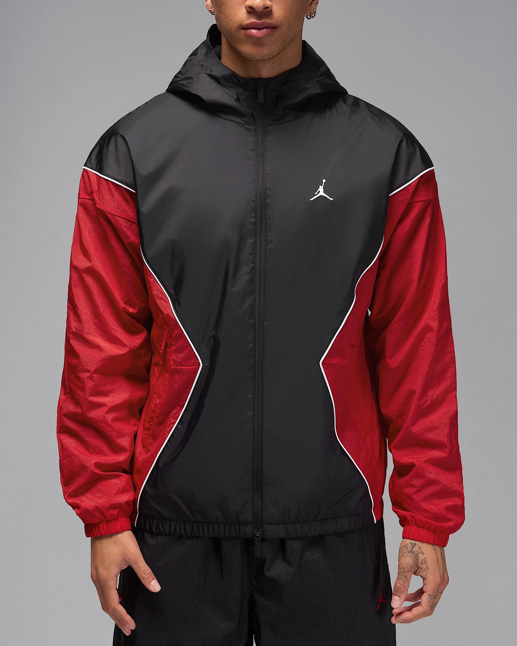 Jordan Brooklyn Men's Hooded Draft Jacket - Black/Gym Red/White/White