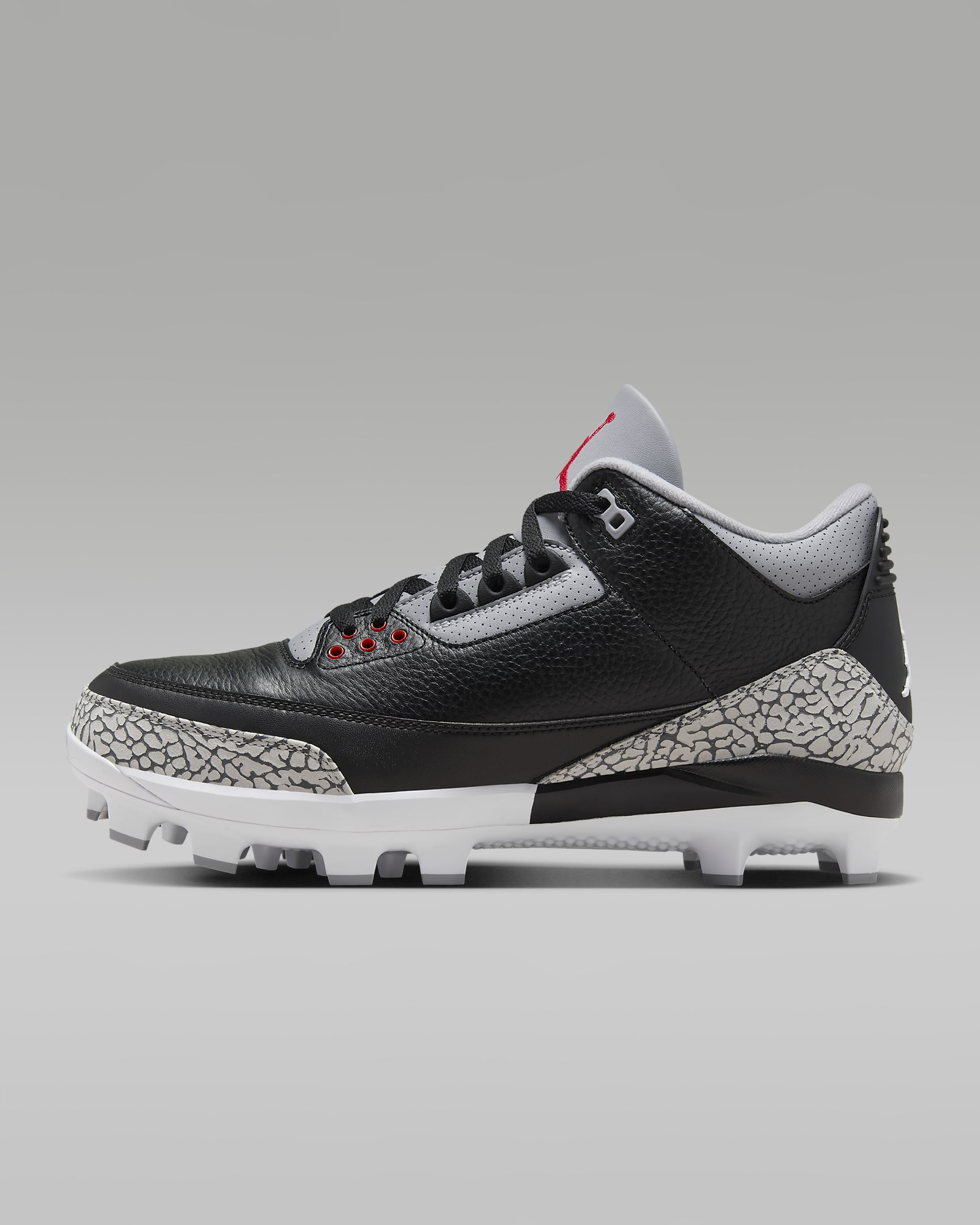 Jordan 3 Retro MCS Men's Baseball Cleats - Black/Cement Grey/White/Fire Red