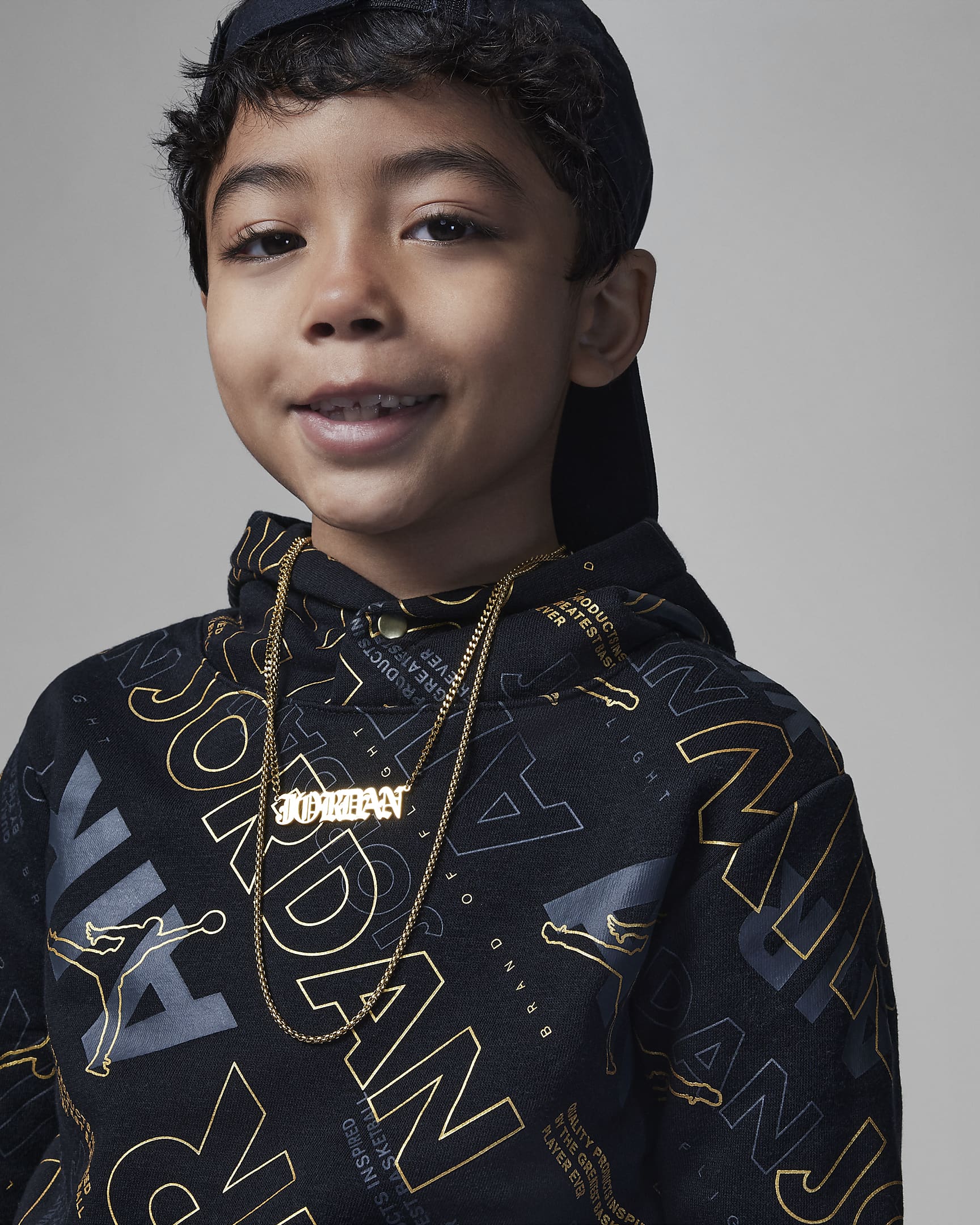 Jordan Air Black&Gold Pullover Hoodie Little Kids' Hoodie. Nike JP