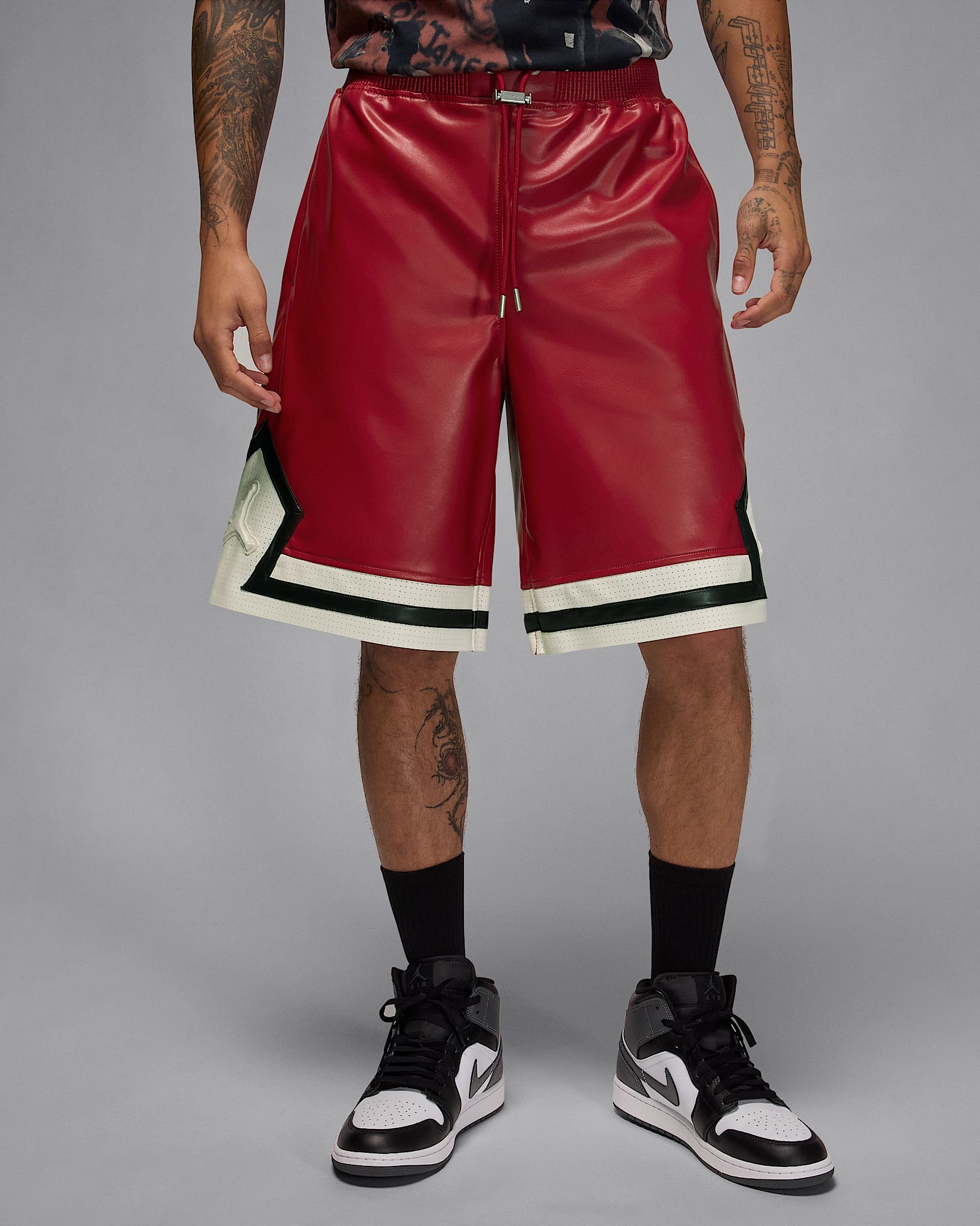 Air Jordan Men's Vegan Leather Shorts - Wings Jordan Red/Sail/Sierra Red