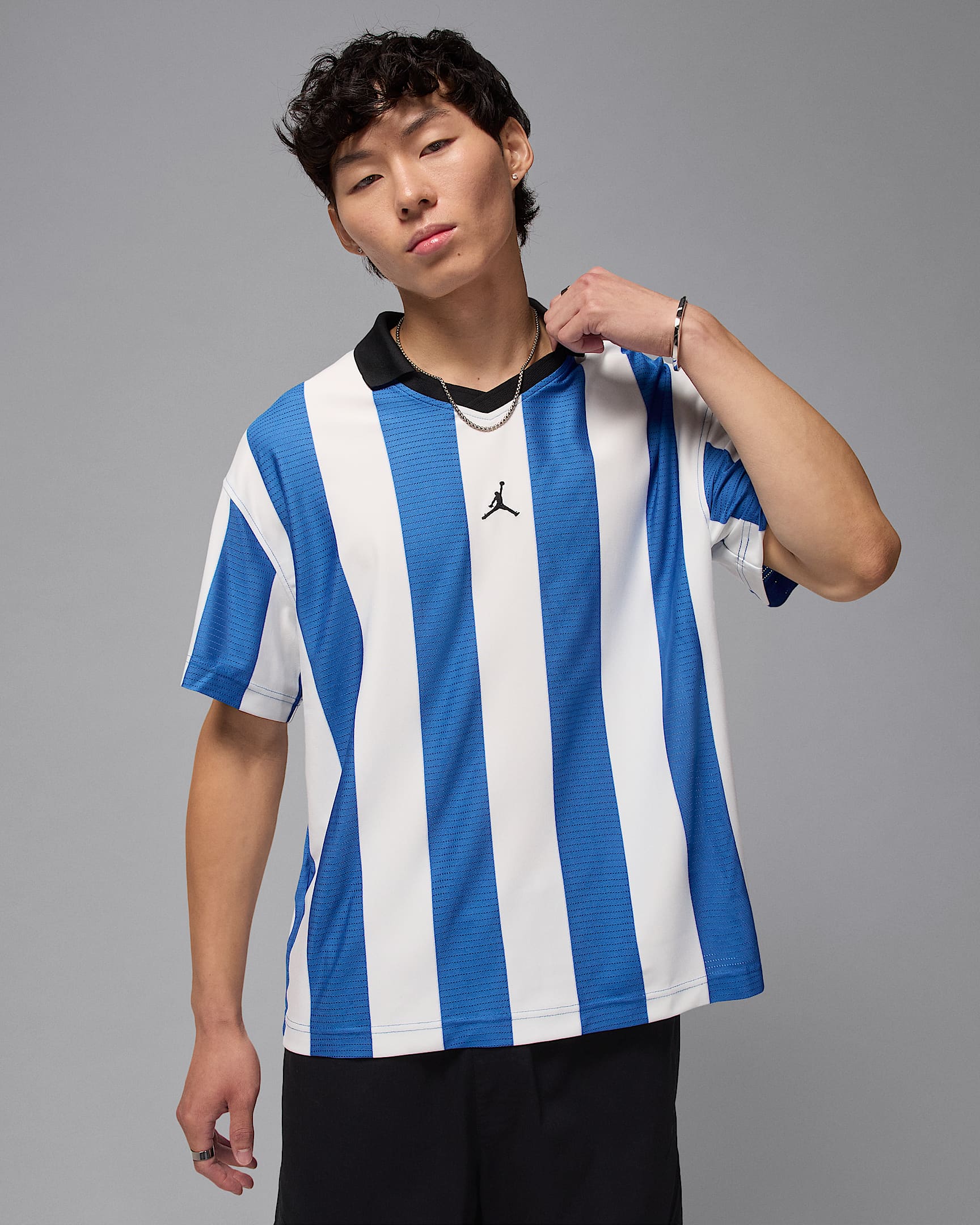 Jordan Brooklyn Playera de portero universitario para hombre - Vela/Azul deportivo/Negro