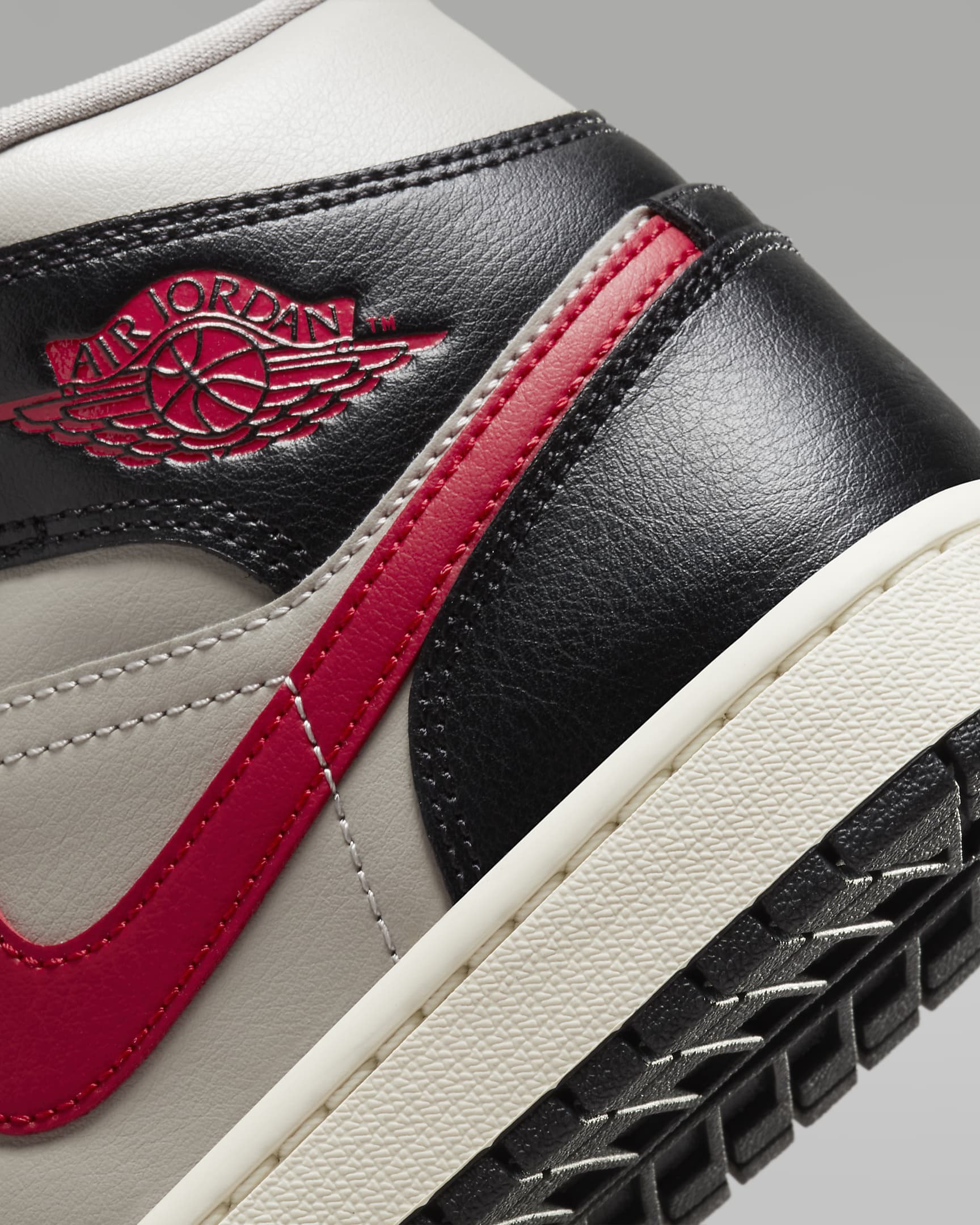 Air Jordan 1 Mid Women's Shoes - Black/College Grey/Sail/Gym Red