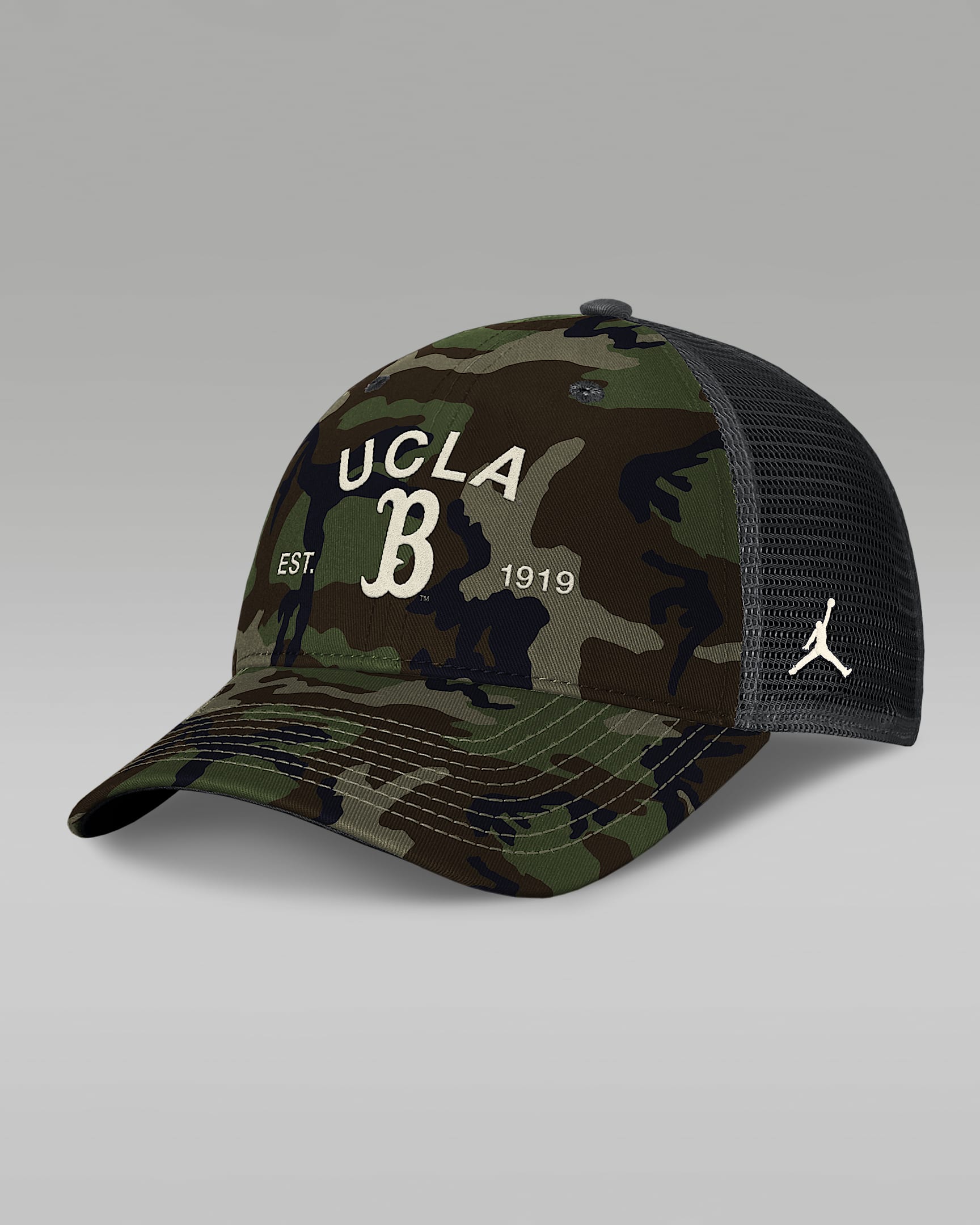 UCLA 2025 Military Appreciation Rise Men's Jordan Brand College Trucker Adjustable Hat - Olive