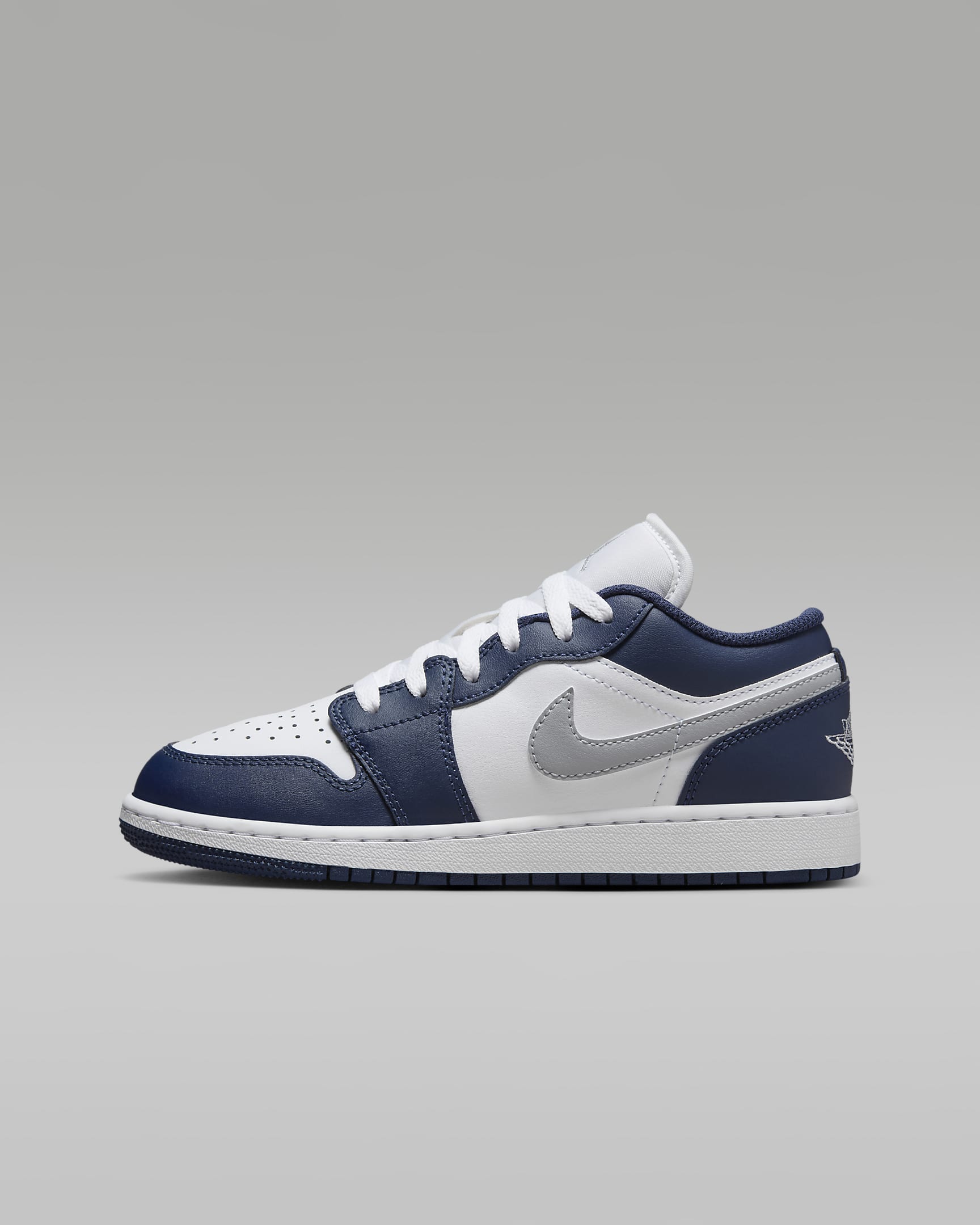 Air Jordan 1 Low-sko til større børn - hvid/Midnight Navy/Wolf Grey