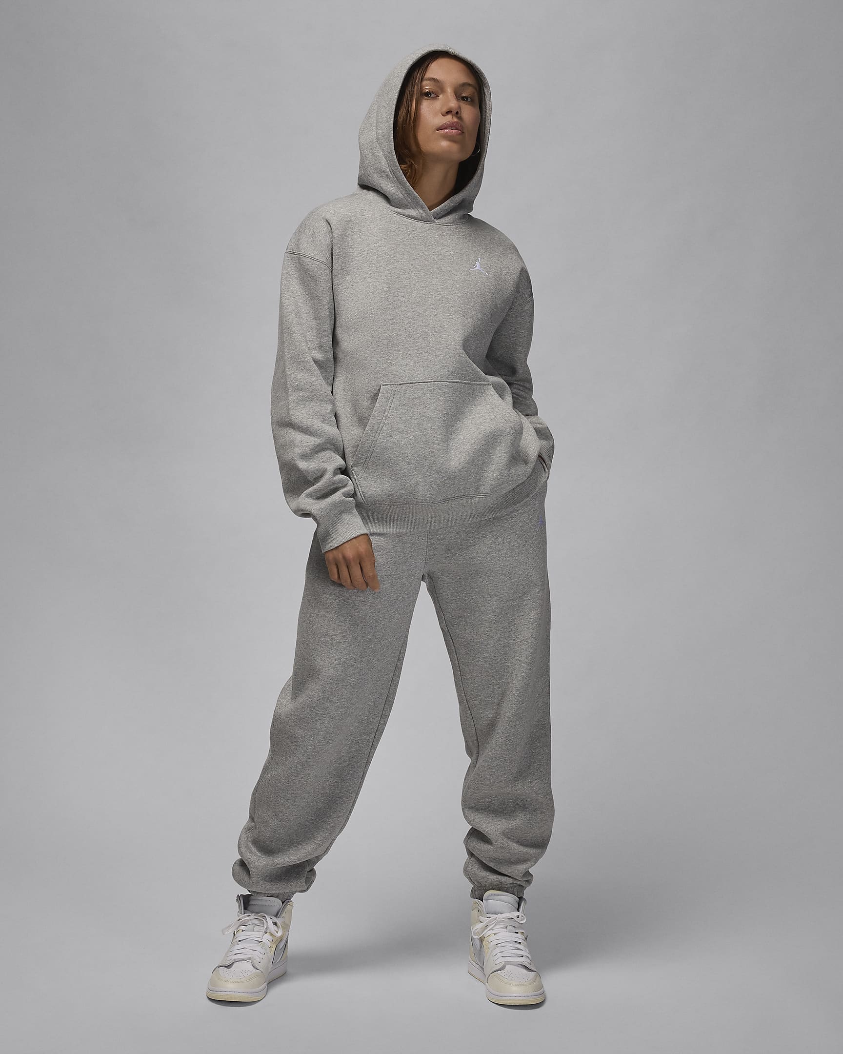 Jordan Brooklyn Fleece hettegenser til dame - Dark Grey Heather/Hvit