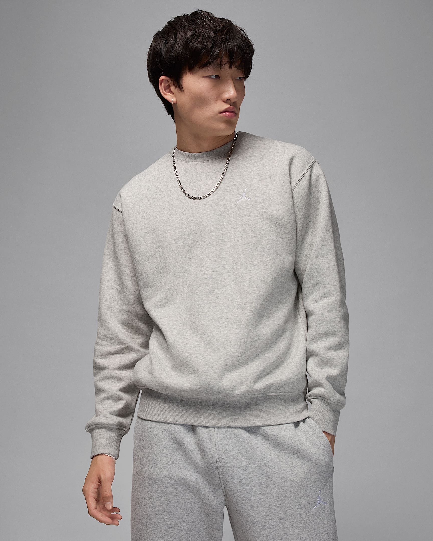 Jordan Brooklyn Fleece Men's Crew-Neck Sweatshirt - Grey Heather/White