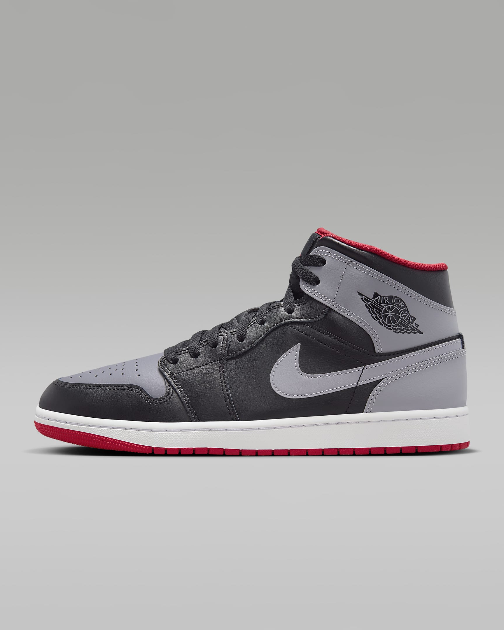 Air Jordan 1 Mid Men's Shoes - Black/Fire Red/White/Cement Grey