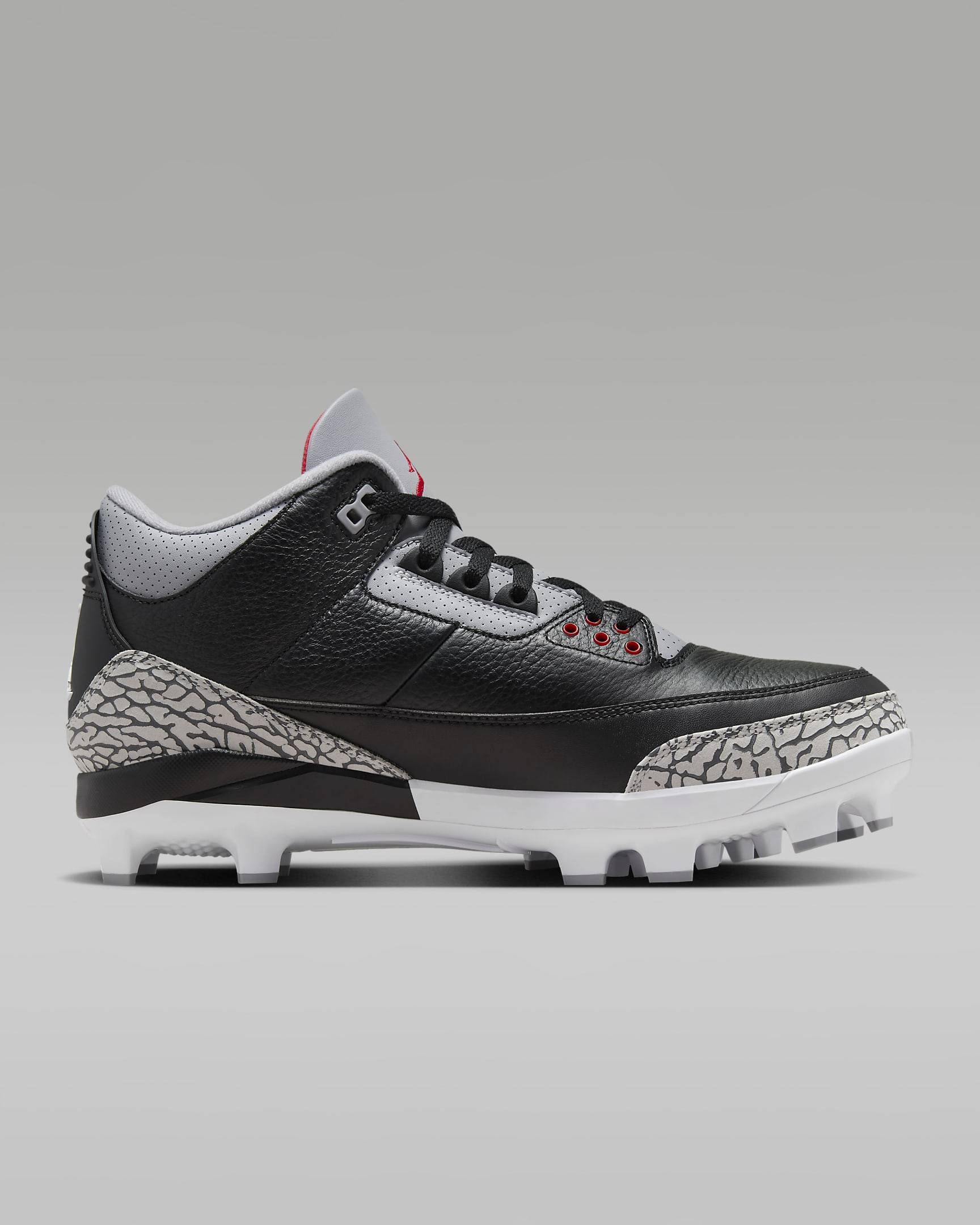 Jordan 3 Retro MCS Men's Baseball Cleats - Black/Cement Grey/White/Fire Red