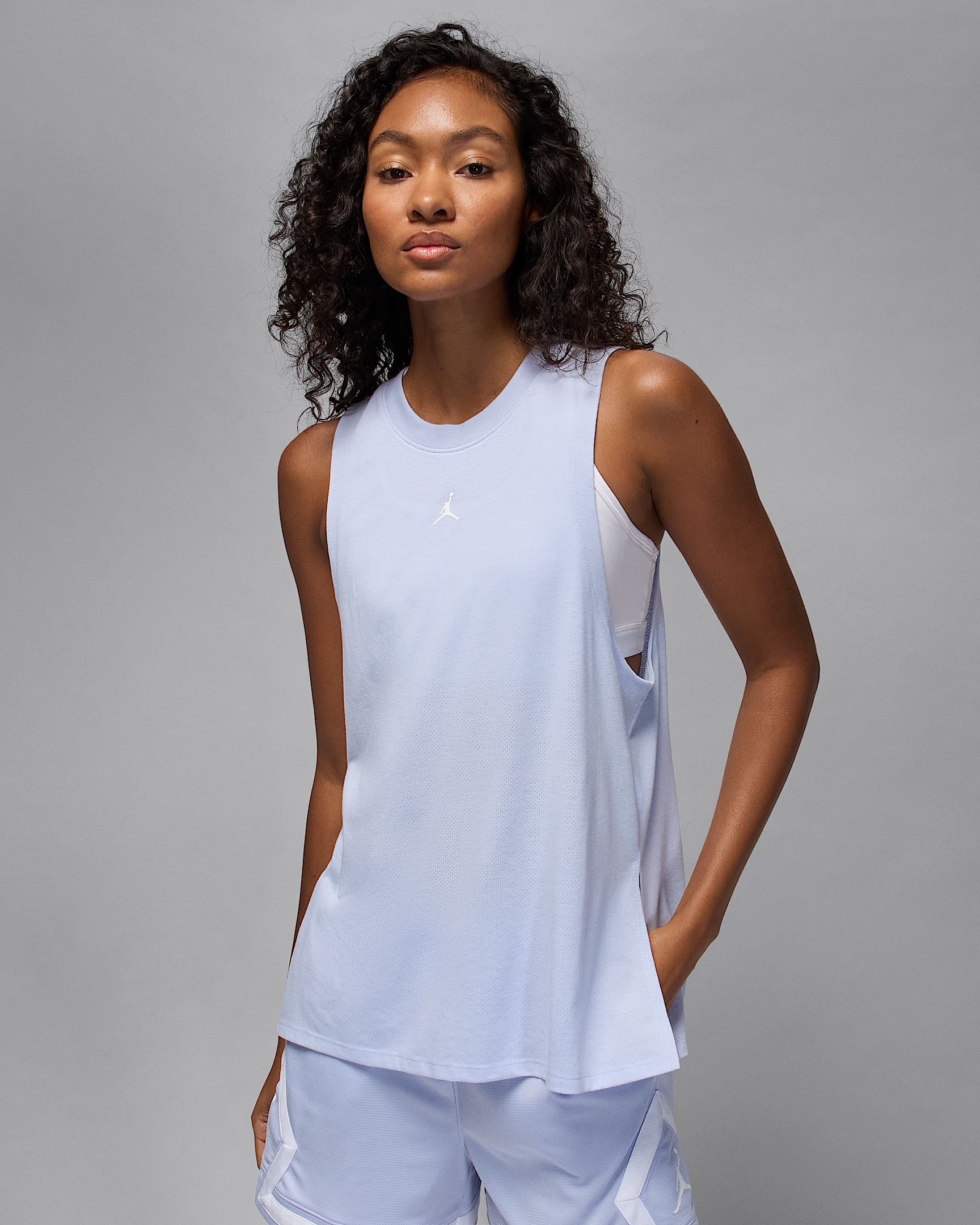 เสื้อกล้ามผู้หญิงลายข้าวหลามตัด Jordan Sport - Ghost/ขาว