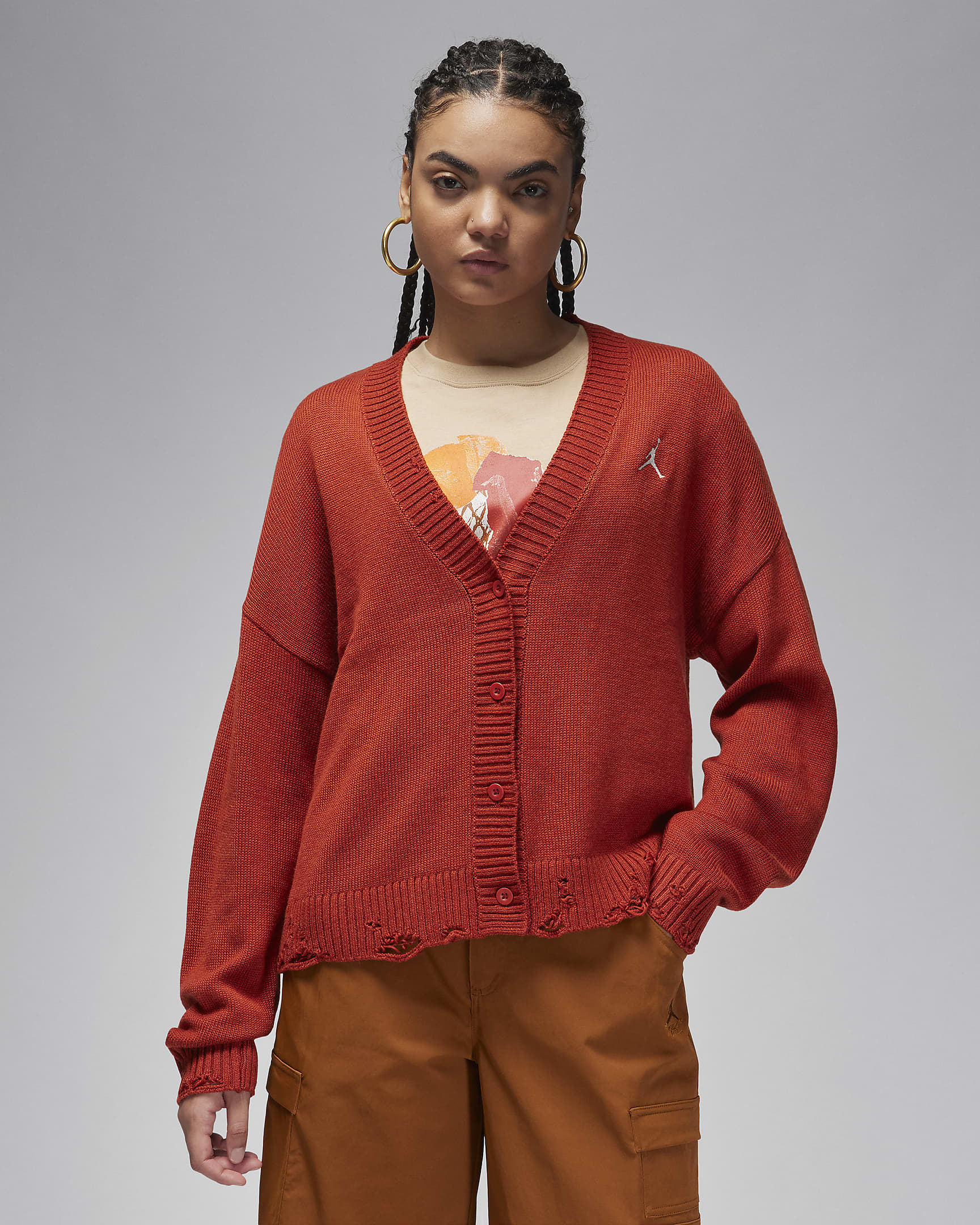 Jordan Women's Distressed Cardigan - Dune Red/Sail