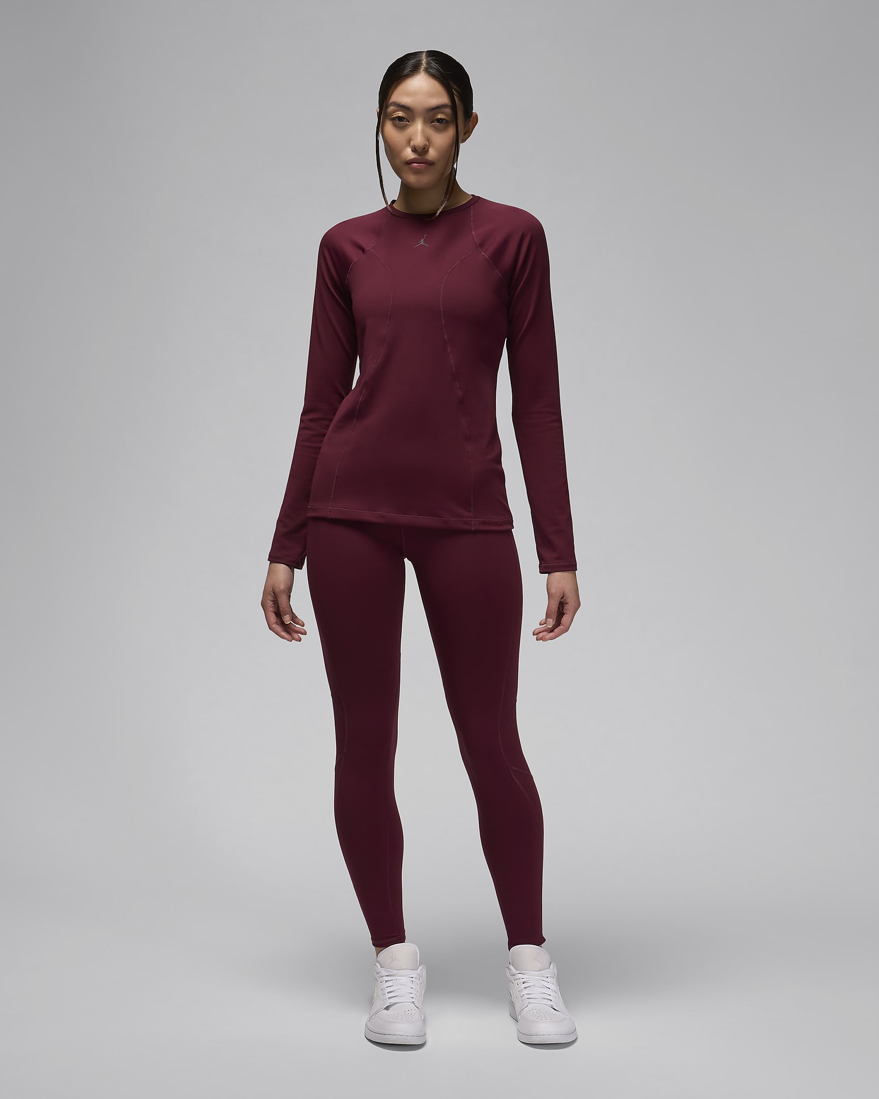 Jordan Sport Double Threat Women's Long-Sleeve Top - Night Maroon/Orange Pulse/Burgundy Ash