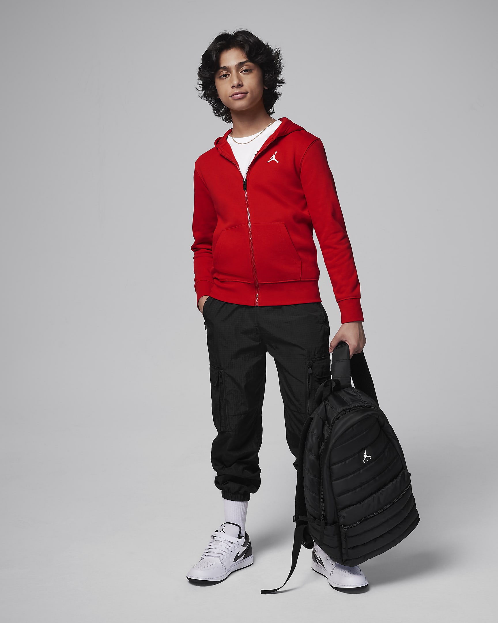 Jordan MJ Brooklyn Big Kids' Fleece Full-Zip Hoodie - Gym Red