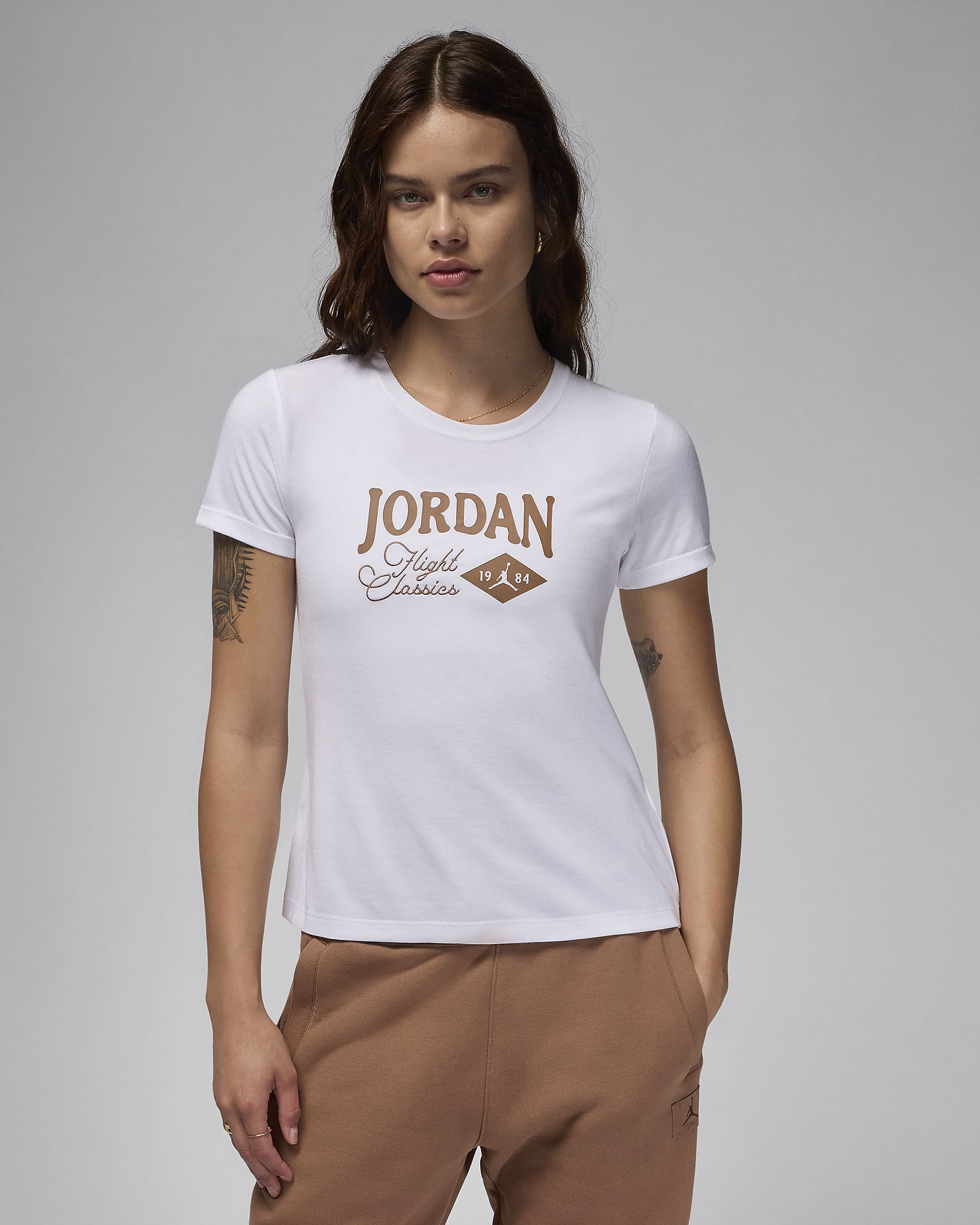 Playera con gráficos para mujer Jordan - Blanco/Marrón arqueo