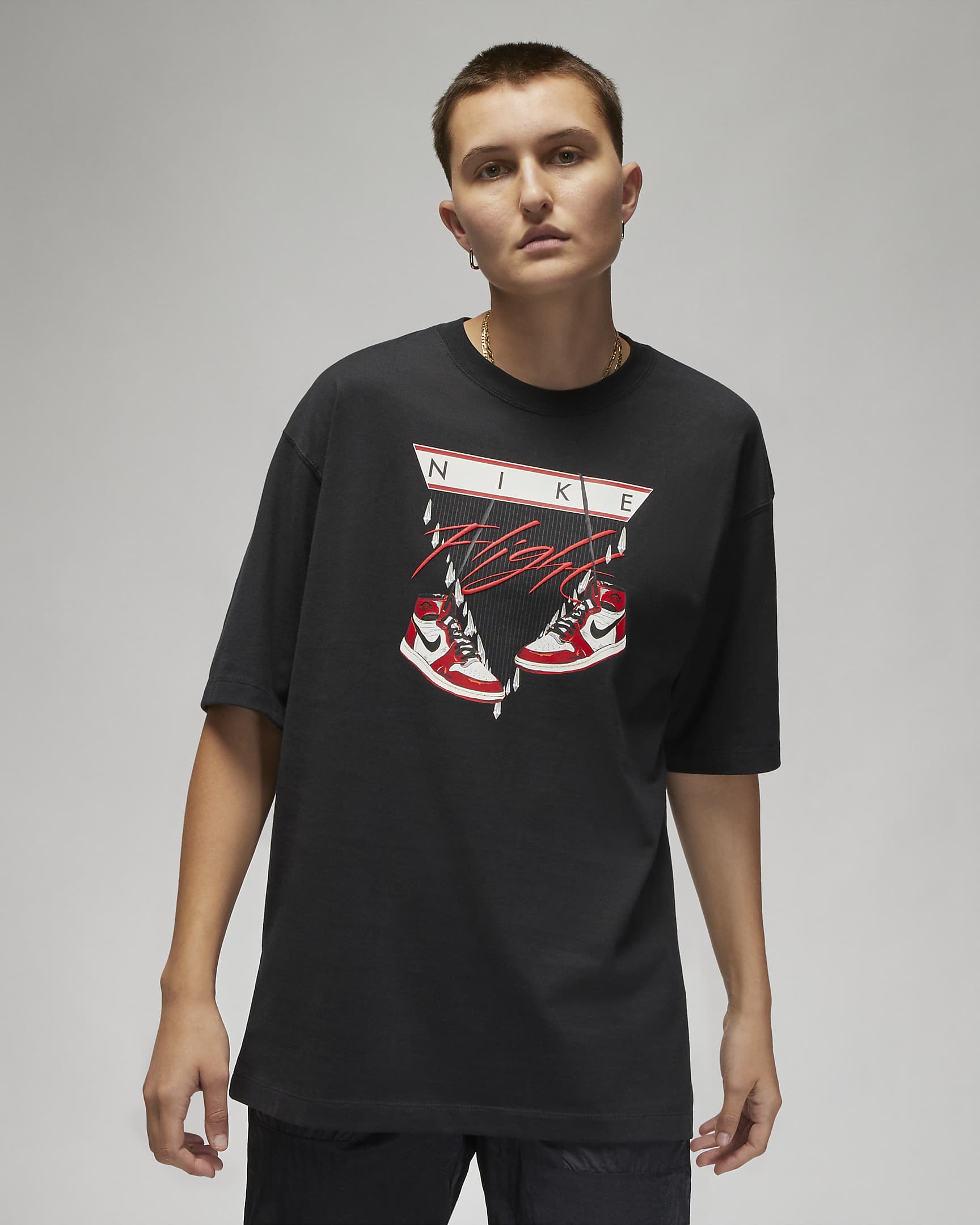 Damski T-shirt oversize Jordan Flight - Czerń/Varsity Red