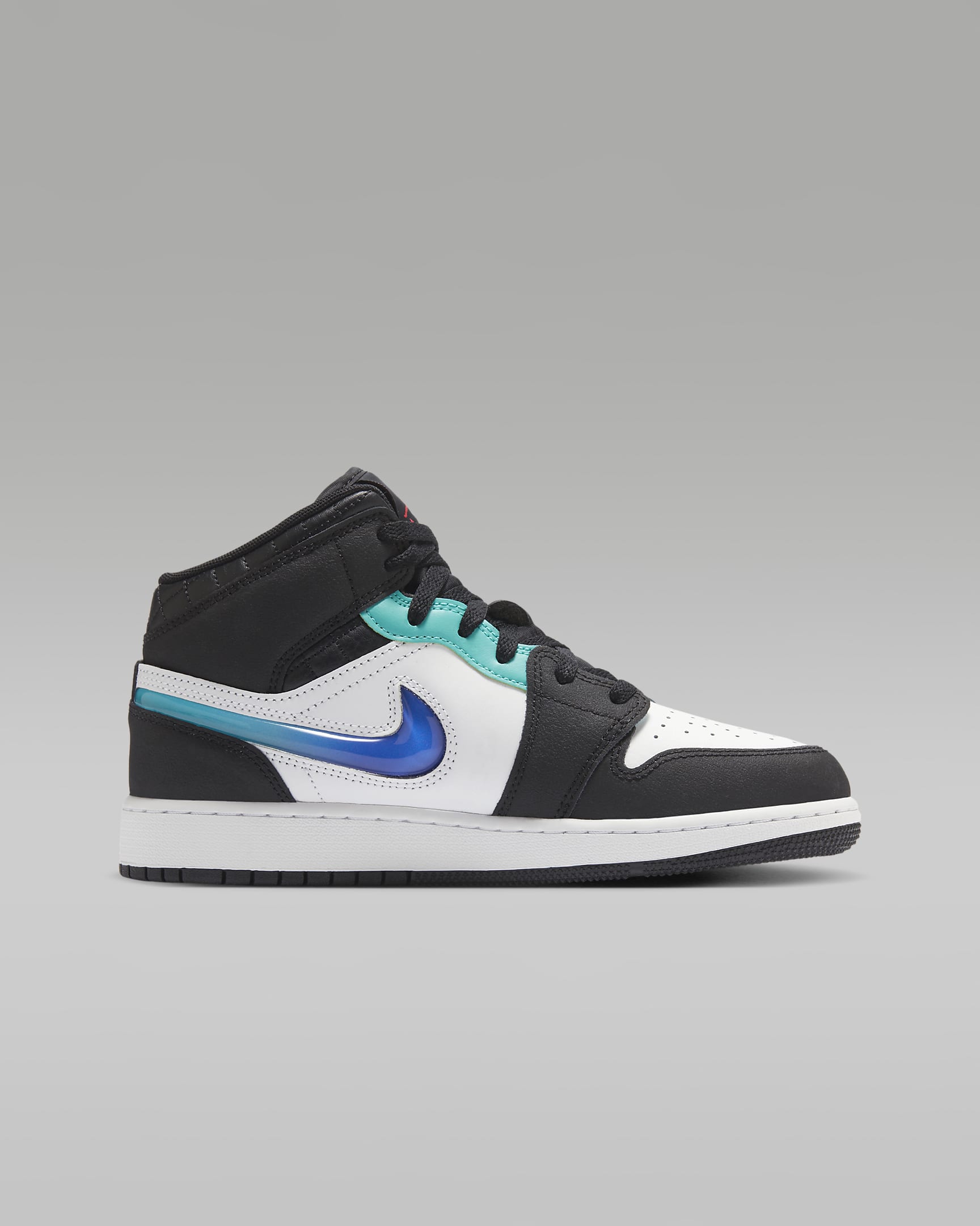 Air Jordan 1 Mid SE Big Kids' Shoes - Black/White/Hyper Jade/Siren Red