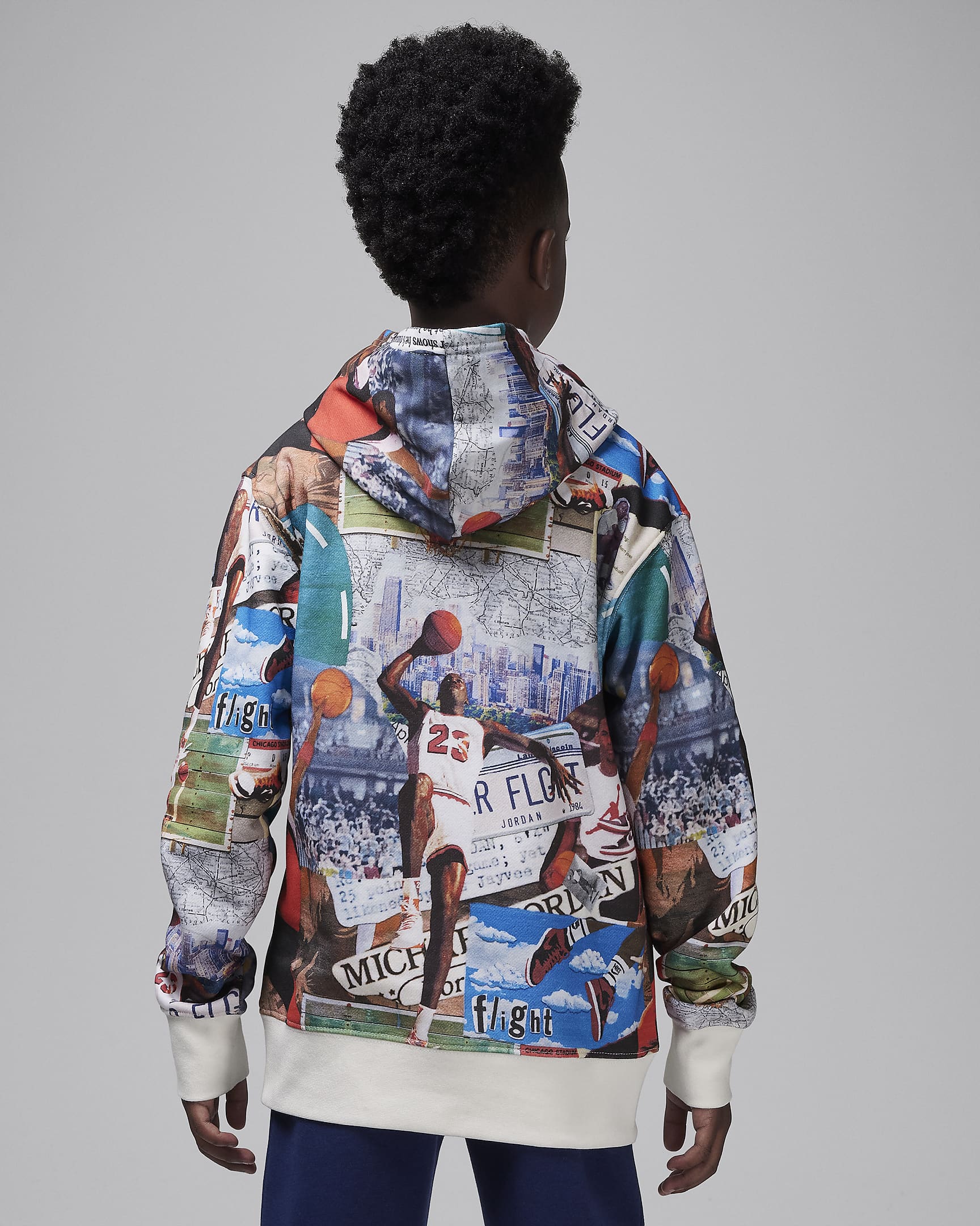 Jordan MJ Brooklyn Big Kids' Printed Fleece Pullover Hoodie - Sail