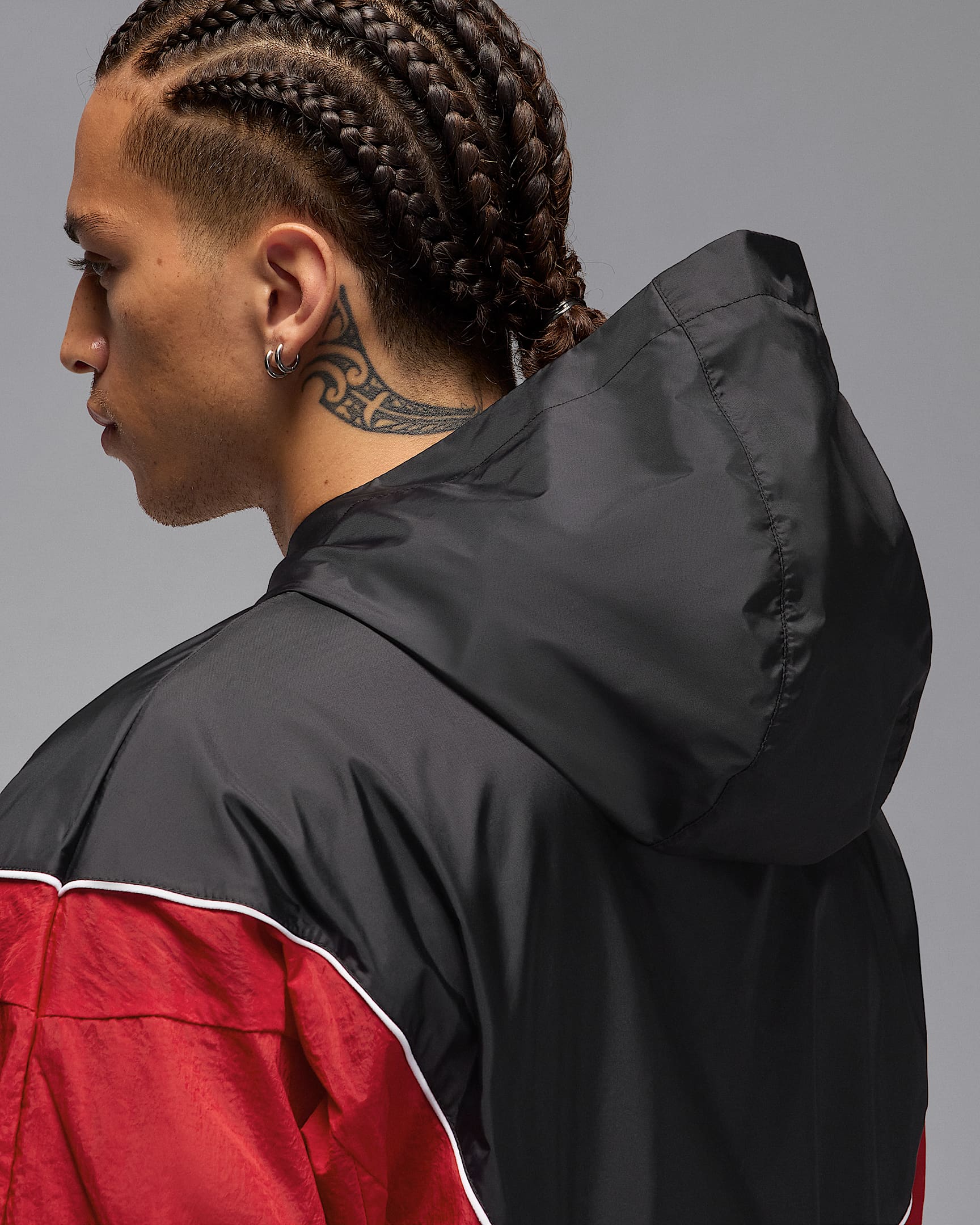Jordan Brooklyn Men's Hooded Draft Jacket - Black/Gym Red/White/White