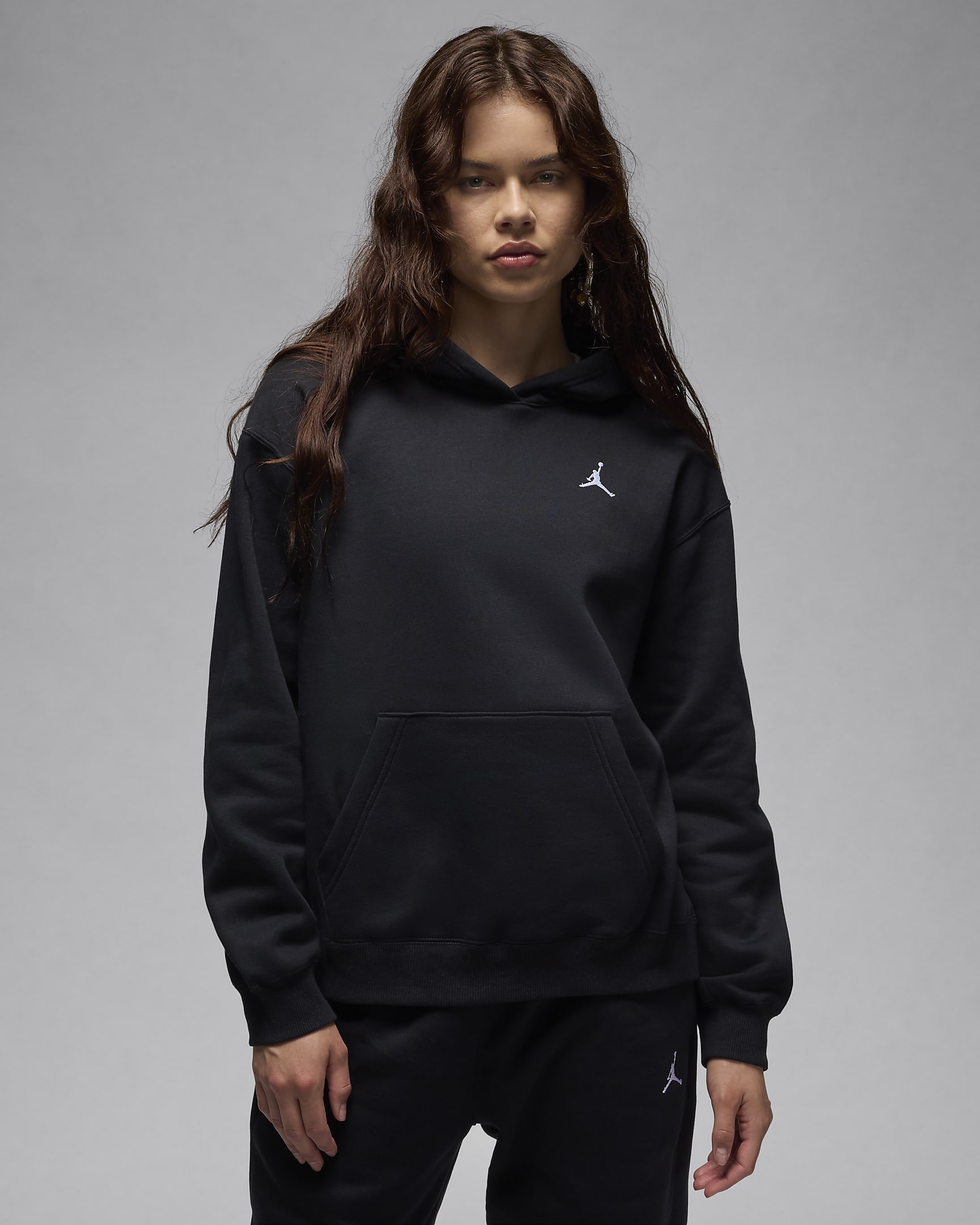 Jordan Brooklyn Fleece kapucnis, belebújós női pulóver - Fekete/Fehér