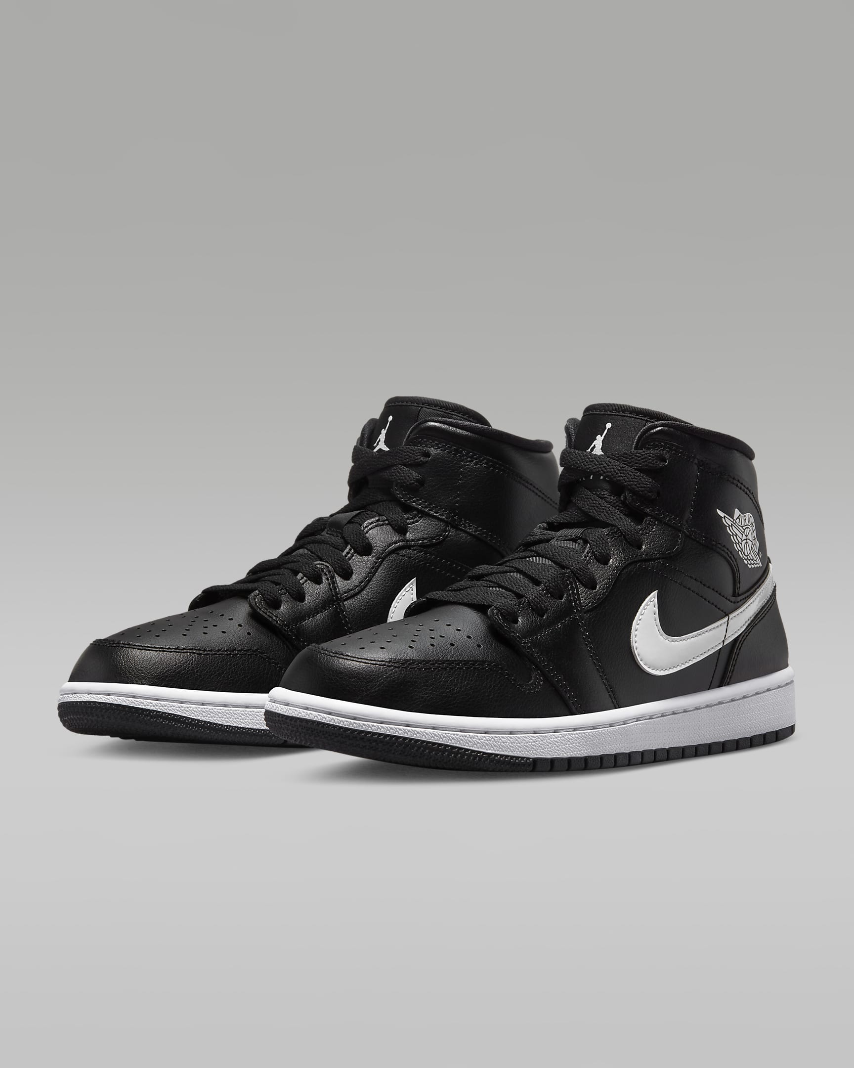 Air Jordan 1 Mid Women's Shoes - Black/Black/White