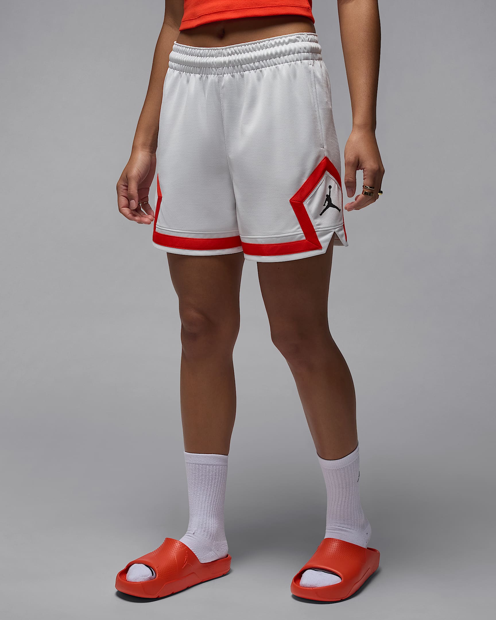 Jordan Sport Quai 54 Diamond Shorts (Damen, ca. 10 cm) - Summit White/Chile Red/Schwarz