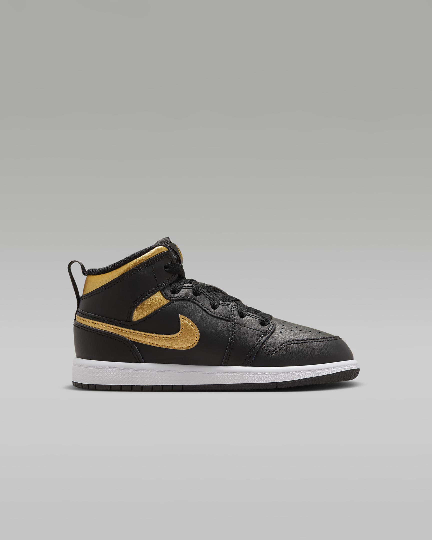 Jordan 1 Mid cipő gyerekeknek - Fekete/Fehér/Metallic Gold