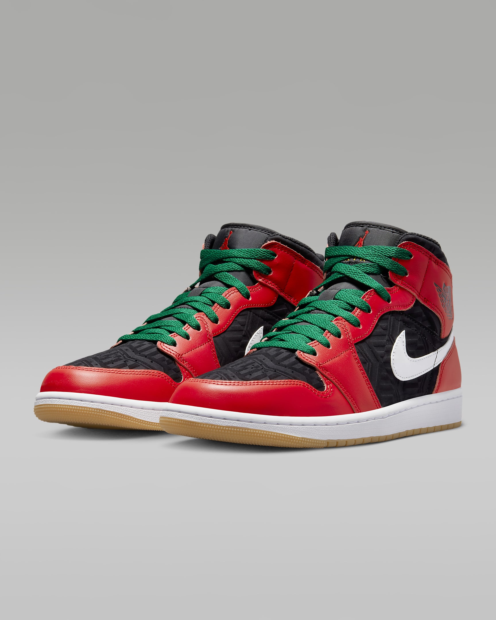 Air Jordan 1 Mid SE Men's Shoes - Black/White/Malachite/Fire Red