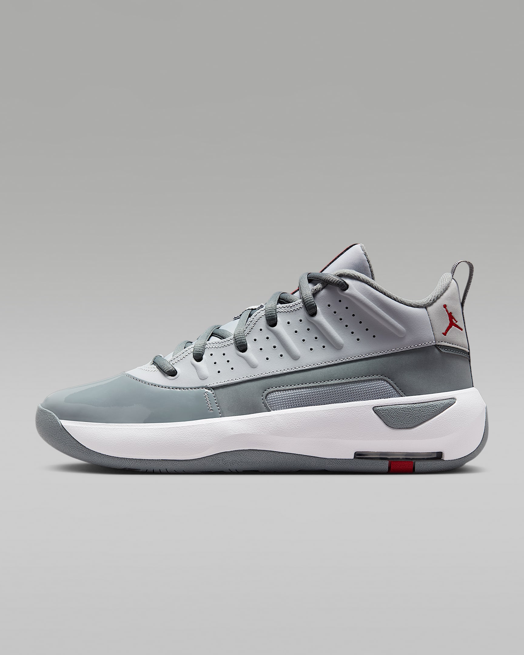 Jordan Max Aura 7 Tenis para hombre - Gris lobo/Gris azulado/Blanco/Rojo universitario