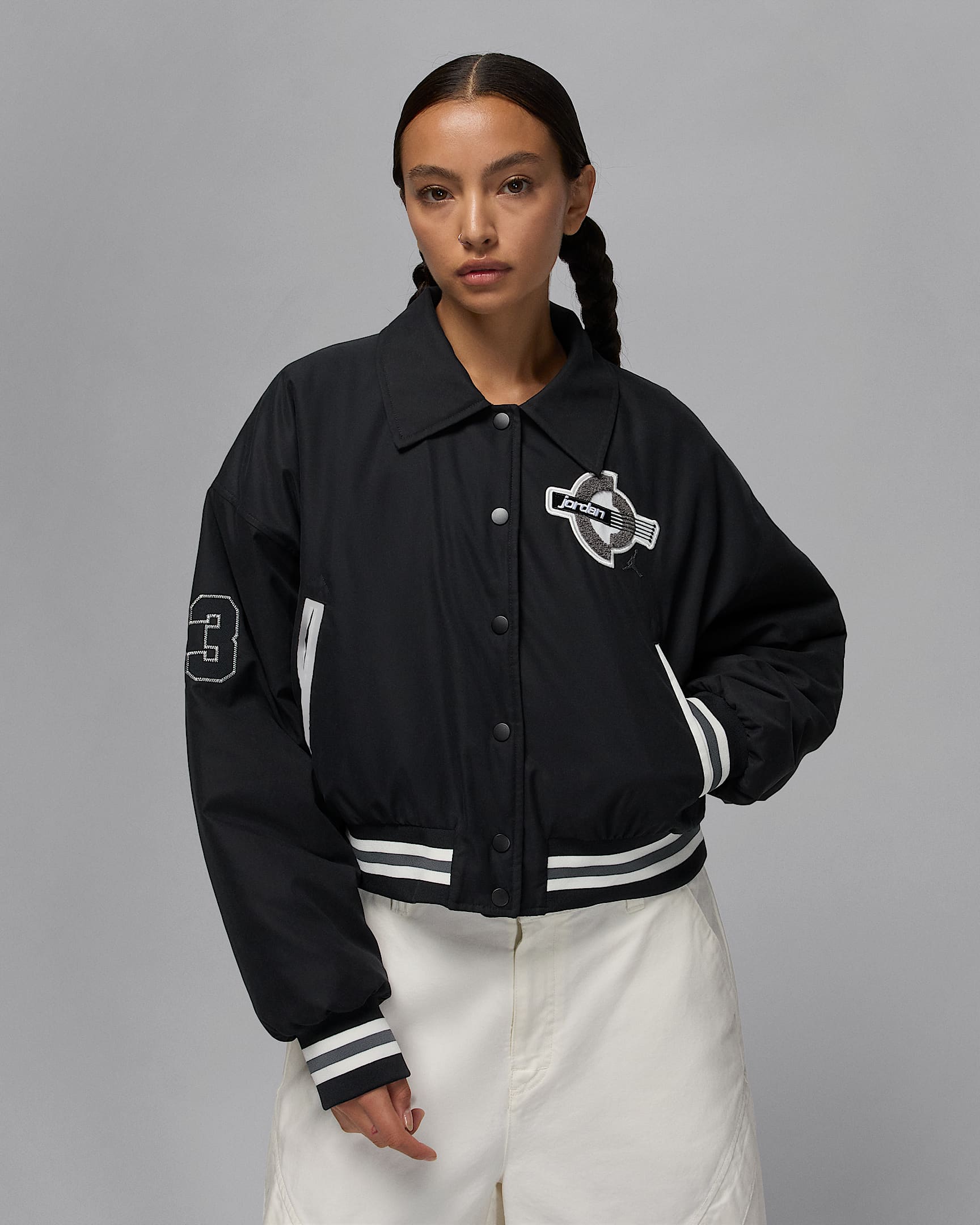 Jordan Brooklyn Women's Therma-FIT Varsity Jacket - Black/Black/Iron Grey