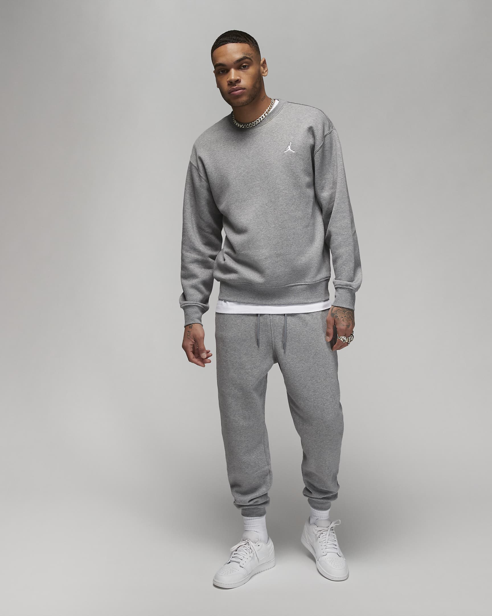 Felpa a girocollo Jordan Brooklyn Fleece – Uomo - Carbon Heather/Bianco