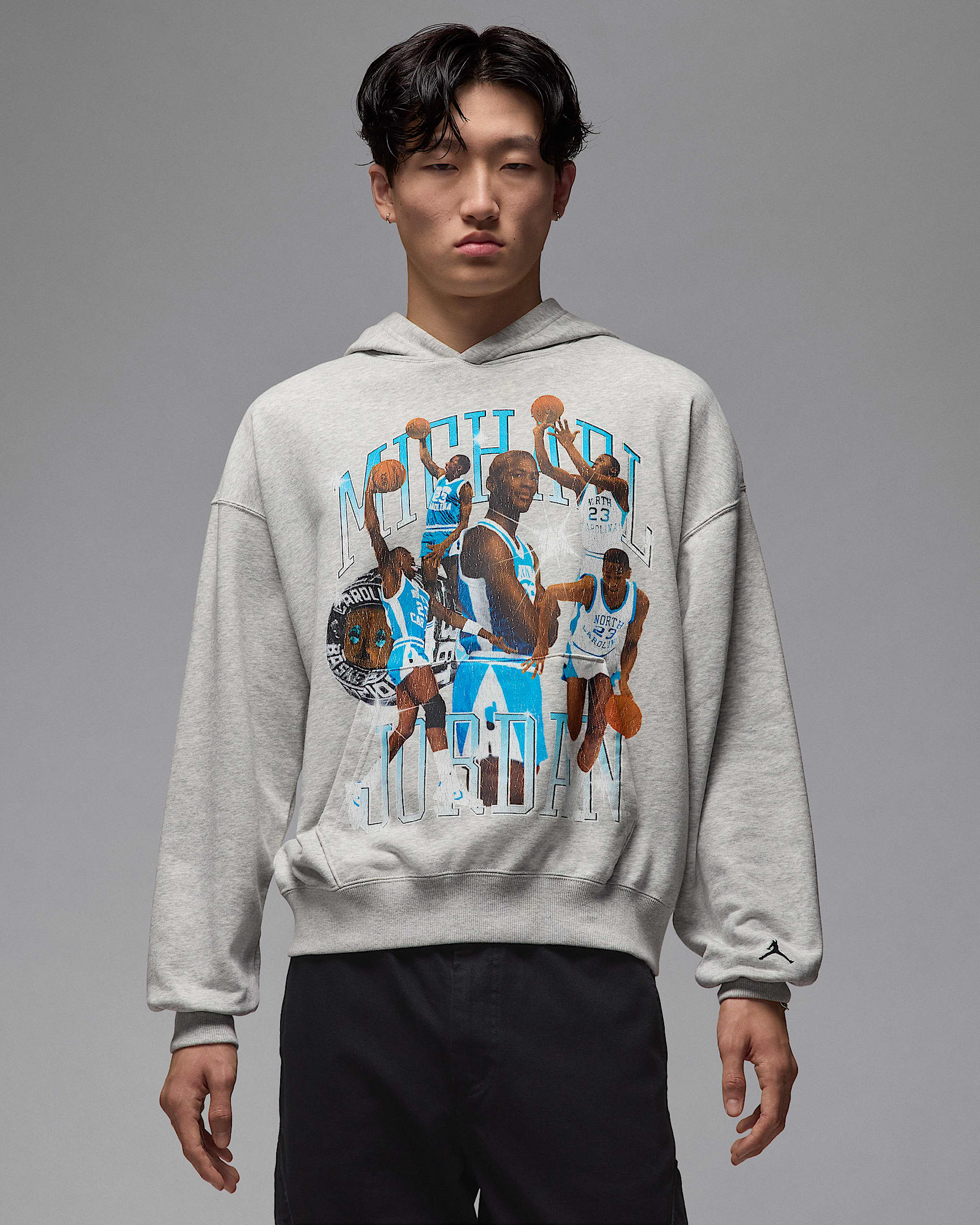 Jordan Flight Men's Oversized Pullover Hoodie - Grey Heather/Black