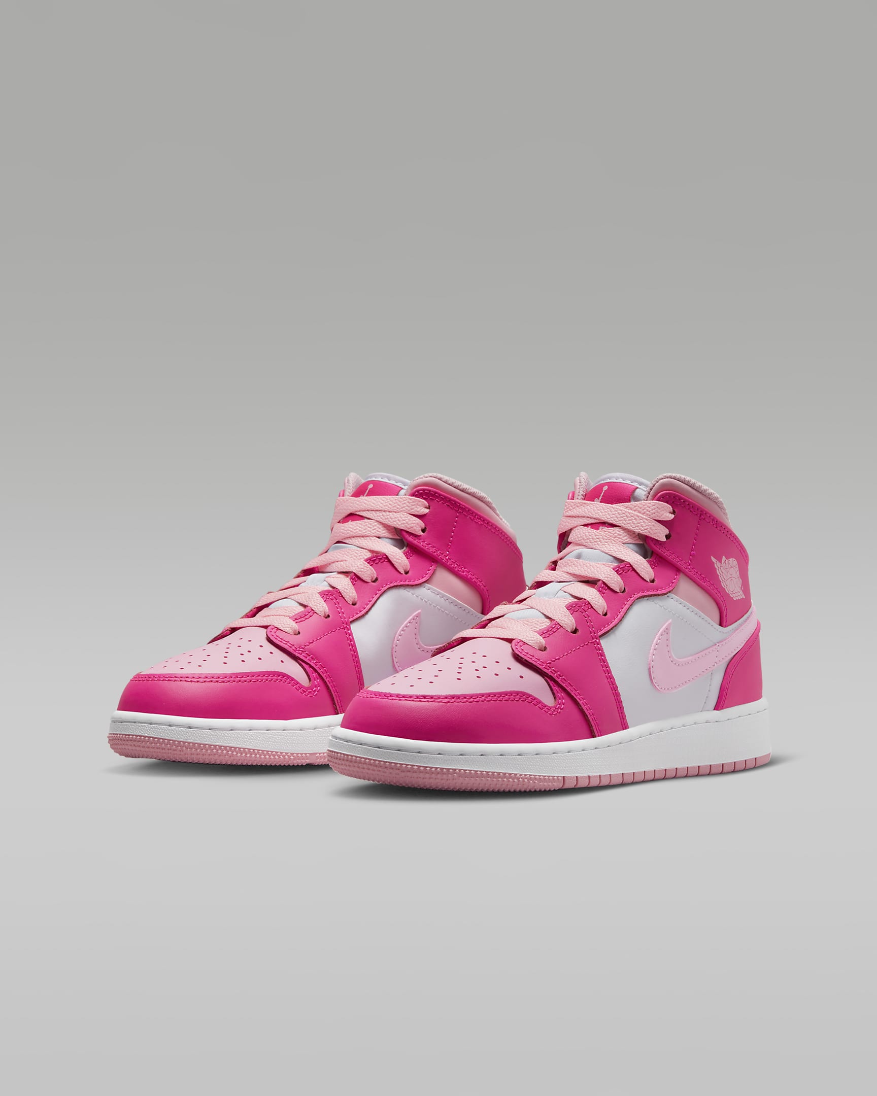 Air Jordan 1 Mid Schuh für ältere Kinder - Weiß/Fierce Pink/Medium Soft Pink