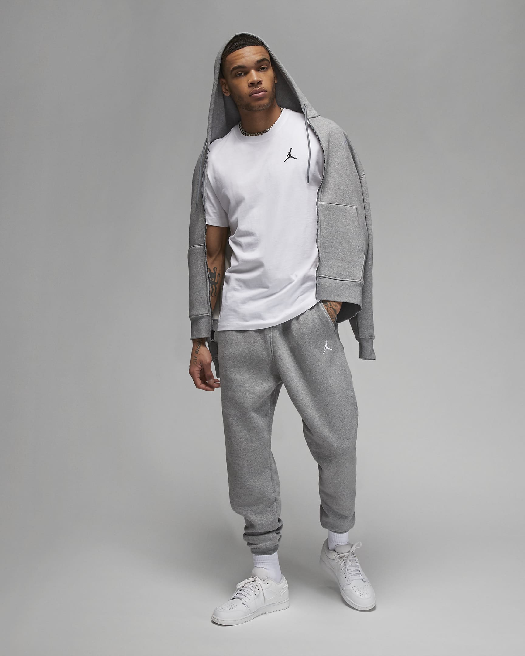 Jordan Brooklyn Fleece Men's Tracksuit Bottoms - Carbon Heather/White