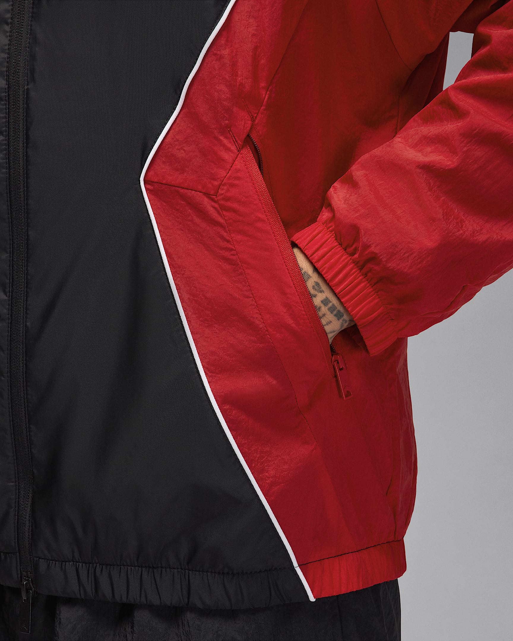 Jordan Brooklyn Men's Hooded Draft Jacket - Black/Gym Red/White/White