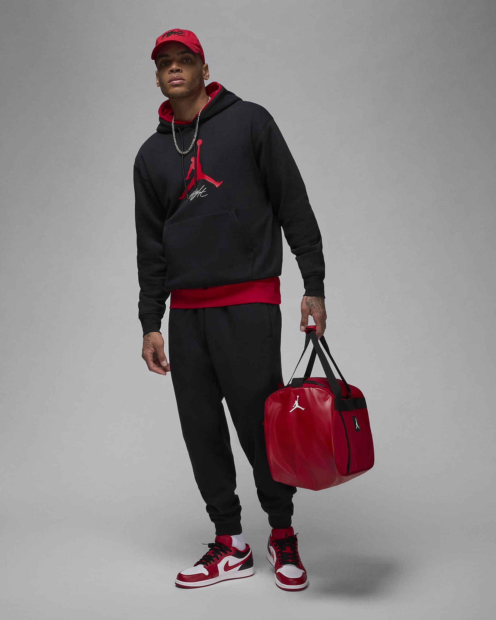 Jordan Essentials fleecehettegenser til herre - Svart/Gym Red/Gym Red